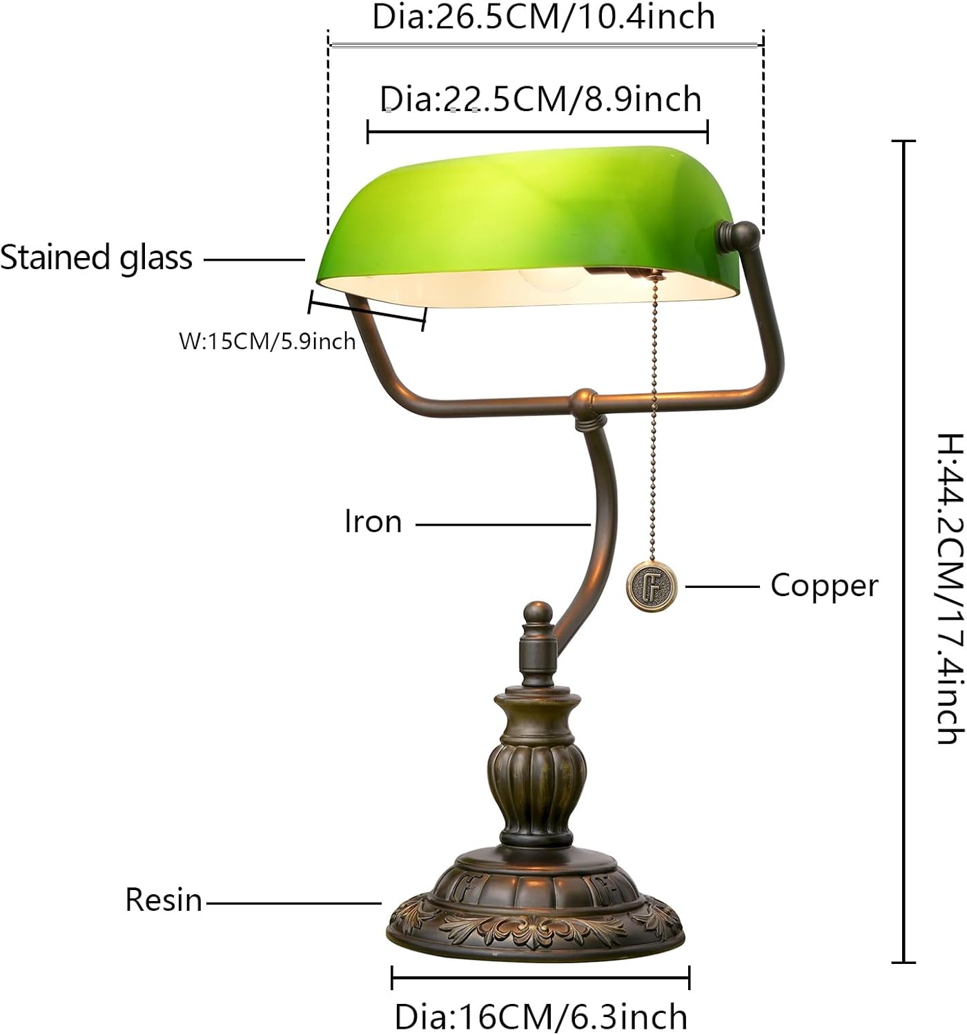 Thumbnail 4 de Blivuself Green Bankers Lamp with Stained-Glass Shade – retro bedside or desk reading light