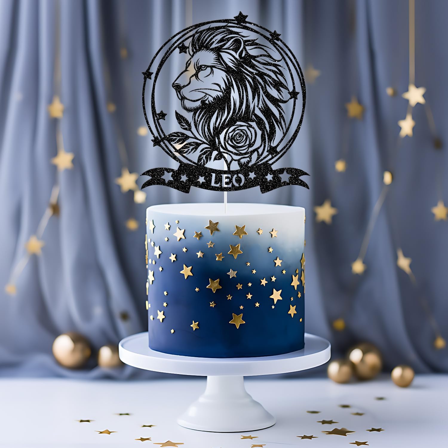 Thumbnail 3 de Leo Cake Topper Black Glitter