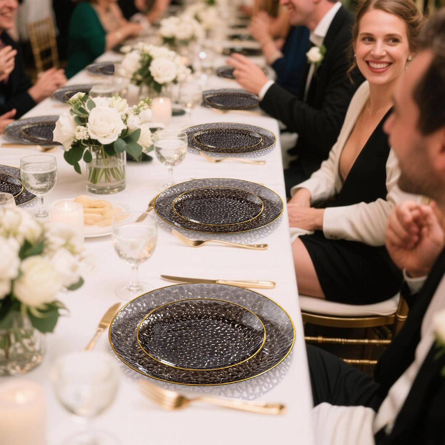 Thumbnail 6 de DaYammi 350-Piece Clear Black & Gold Plastic Dinnerware Set for Parties