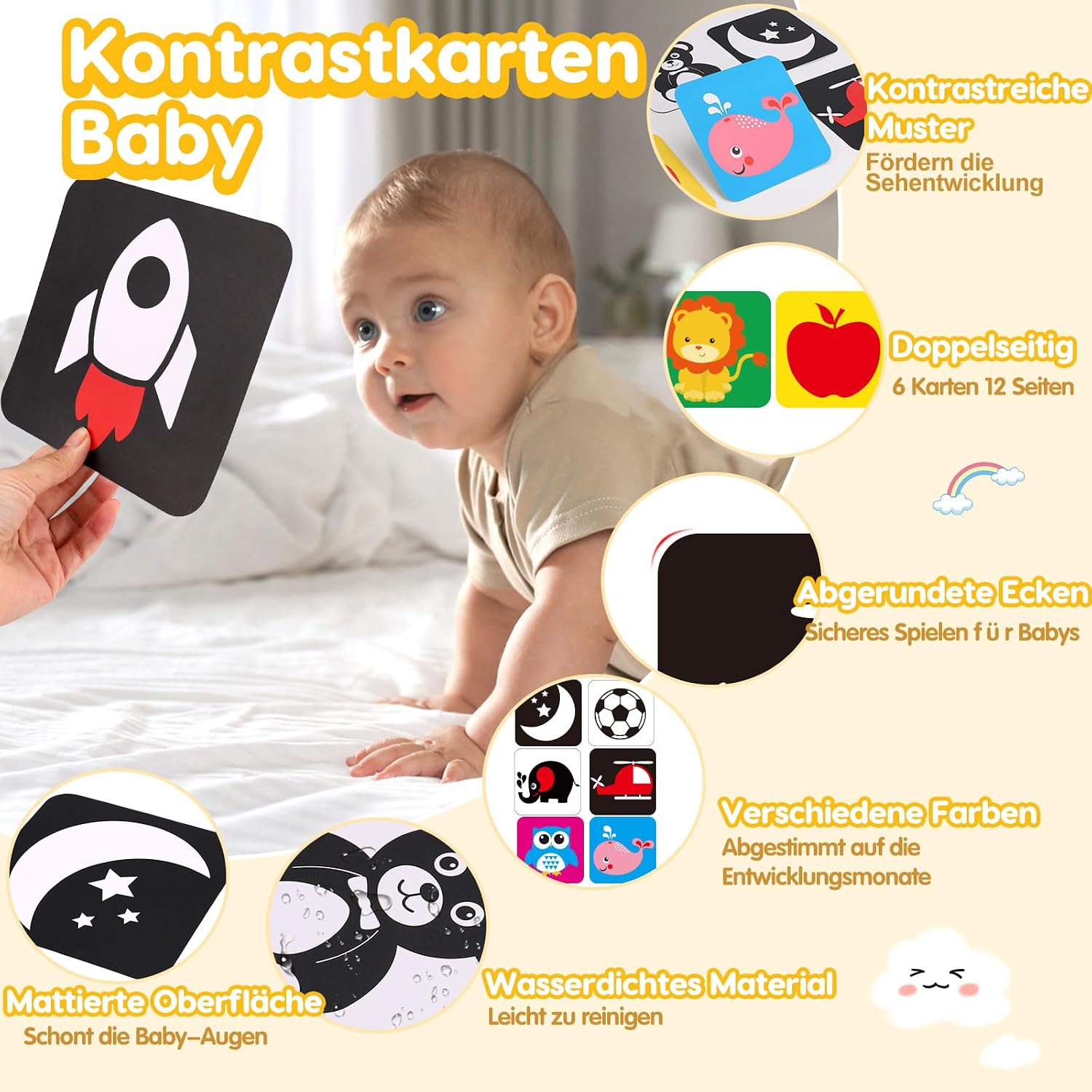 Thumbnail 1 de Kontrastbuch mit Spiegel: Schwarz-Weiß-Kontrastkarten für Babys ab Geburt