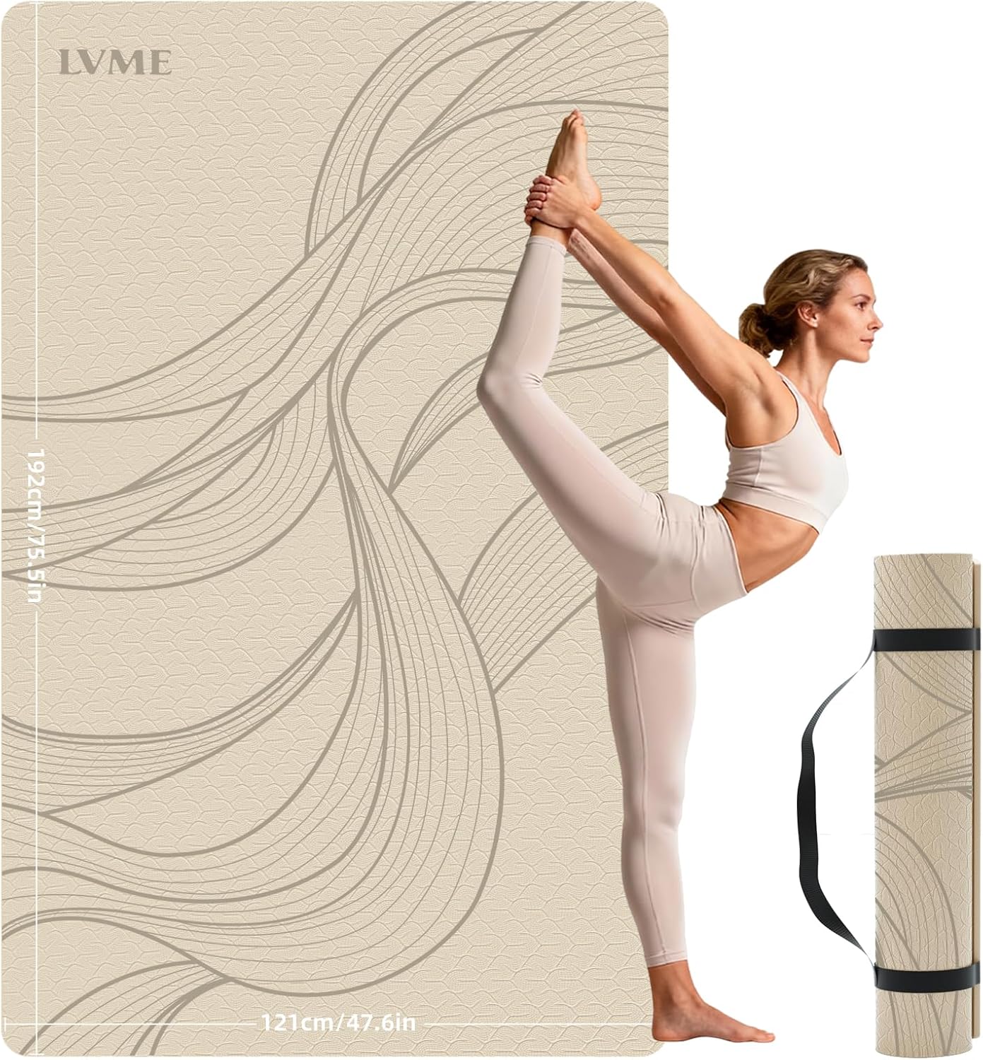 Detalle de lvme Extra-Large Yoga Mat, 193 x 122 cm, 10 mm TPE, Non-Slip