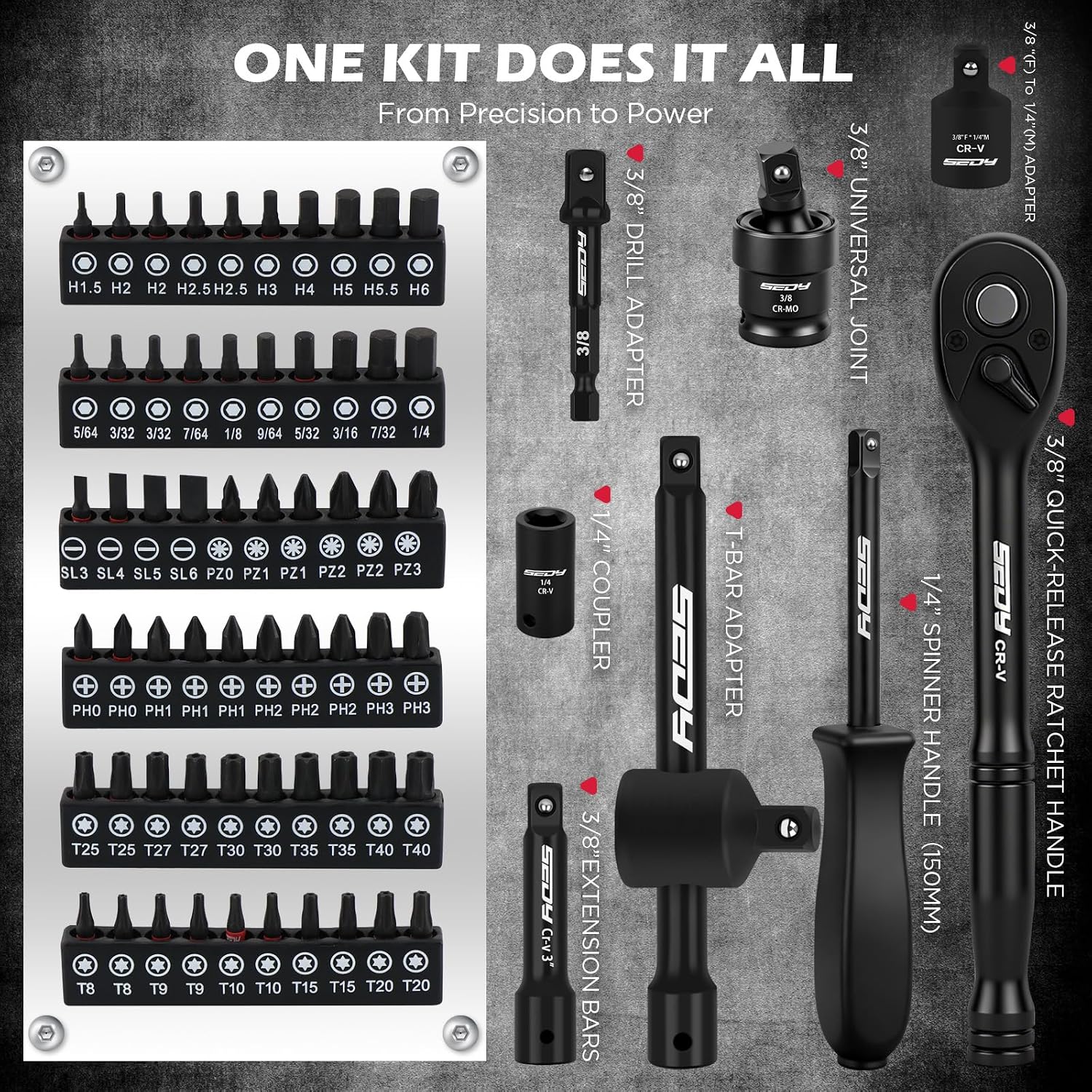 Thumbnail 3 de Premium 132-Piece Mechanics Tool Set (SAE/Metric, 1/4" & 3/8" Drive) with Quick-Release Ratchet, Extensions, Adapters, and Storage Case