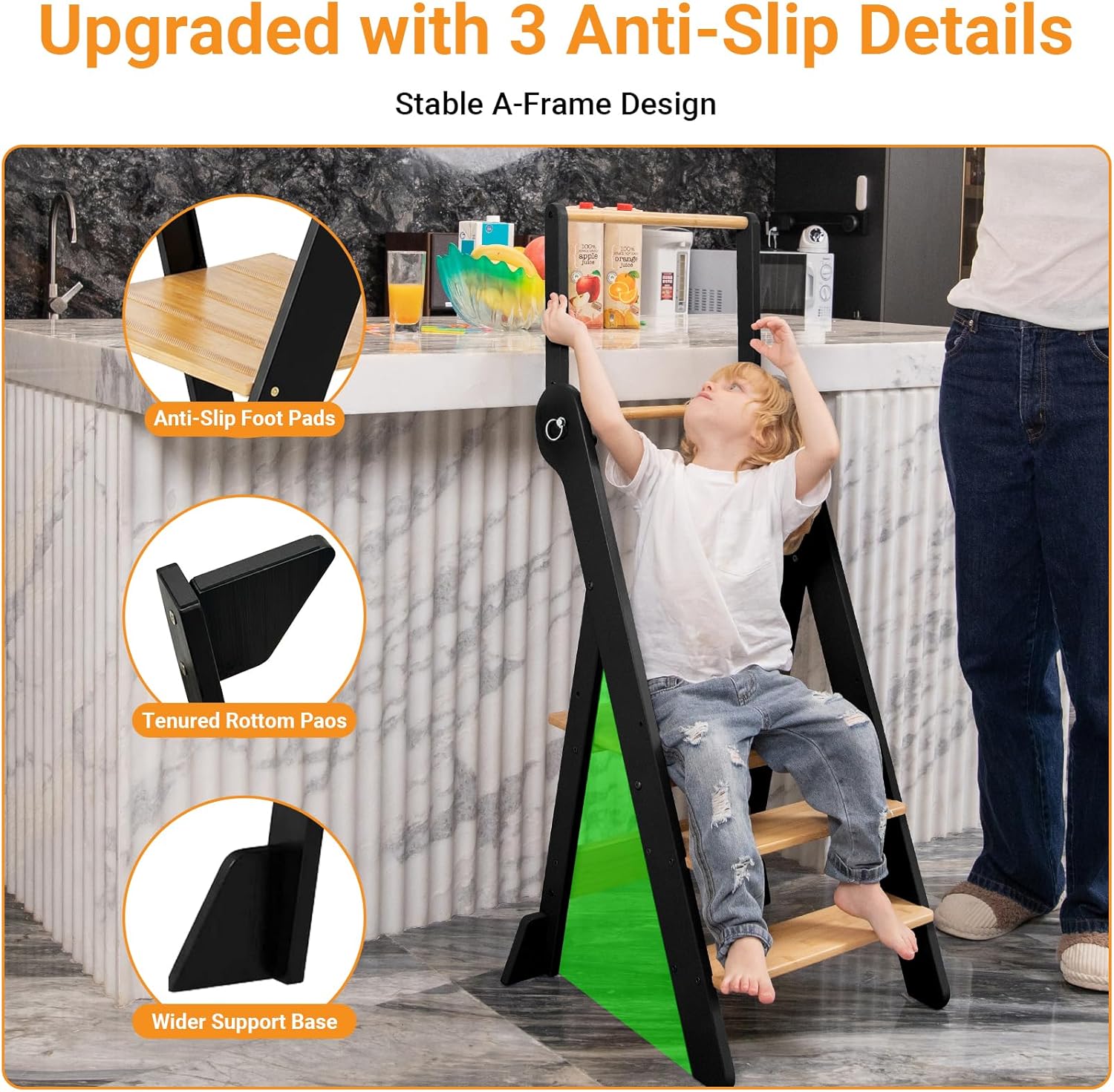 Thumbnail 5 de COSYLAND Foldable Toddler Standing Tower with Adjustable Height and Safety Net, Ages 18 Months–6 Years