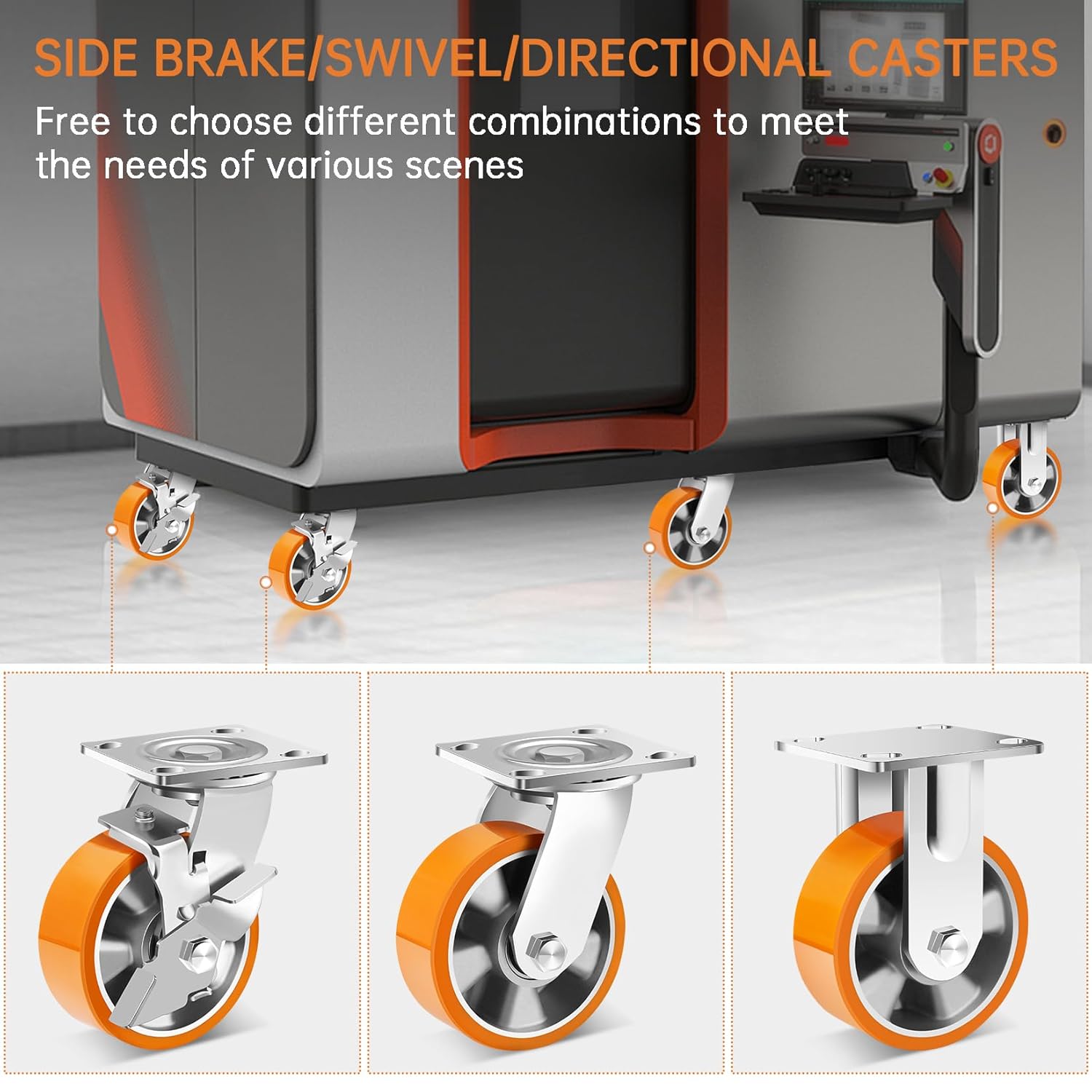 Thumbnail 5 de W B D WEIBIDA 125mm Ruote per Mobili Pesanti con Freno — Set da 2, Ruote Universali in Poliuretano con Nucleo in Alluminio (450 kg cadauna)