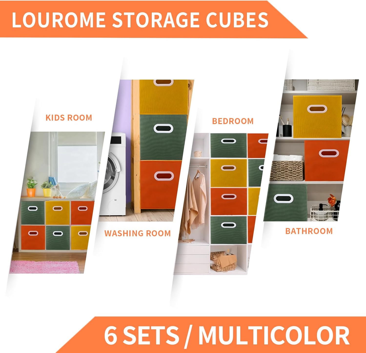 Thumbnail 6 de Lourome Storage Cubes: 11-inch Cube Storage Bin, 6-Pack Foldable Fabric Storage Cubes with Handles
