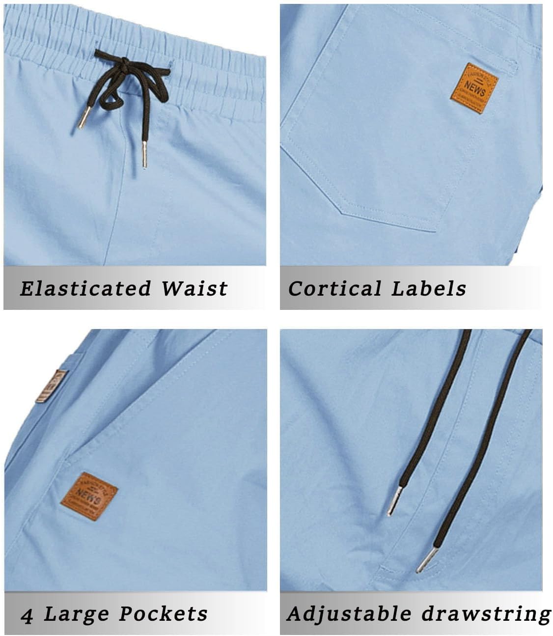 Detalle de JustSun Men's Summer Casual Cotton Chino Shorts with Elastic Waist