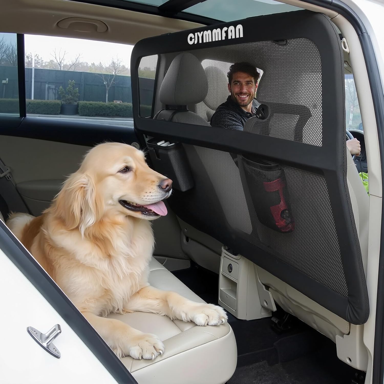 CJYMMFAN Dog Guard for Car Boot & Back Seat with Wider Coverage – Universal Dog Barrier with Chew-Proof Transparent Net