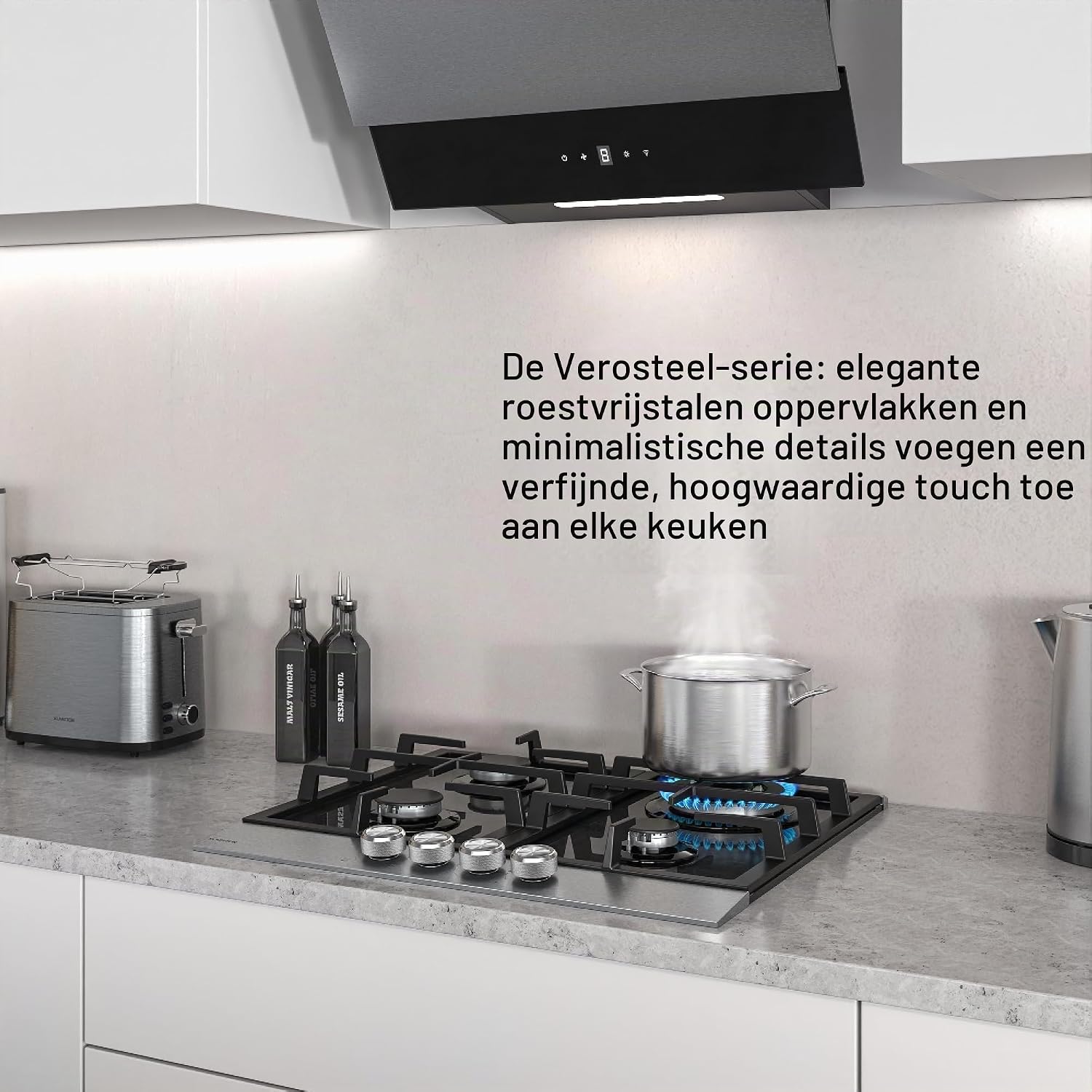 Detalle de KLARSTEIN Verosteel PG6041BG-D1CB gaskookplaat, 60 cm, 4 pitten, 8000 W