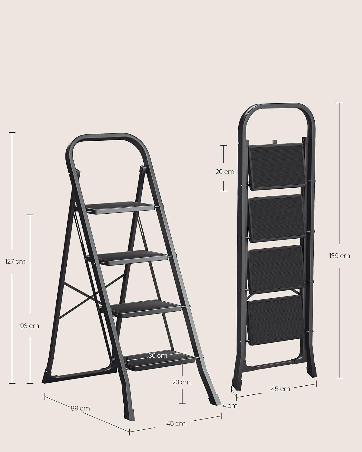 Thumbnail 5 de SONGMICS GSL004BZ01 trapladder met 4 treden, inklapbaar, 150 kg, zwart
