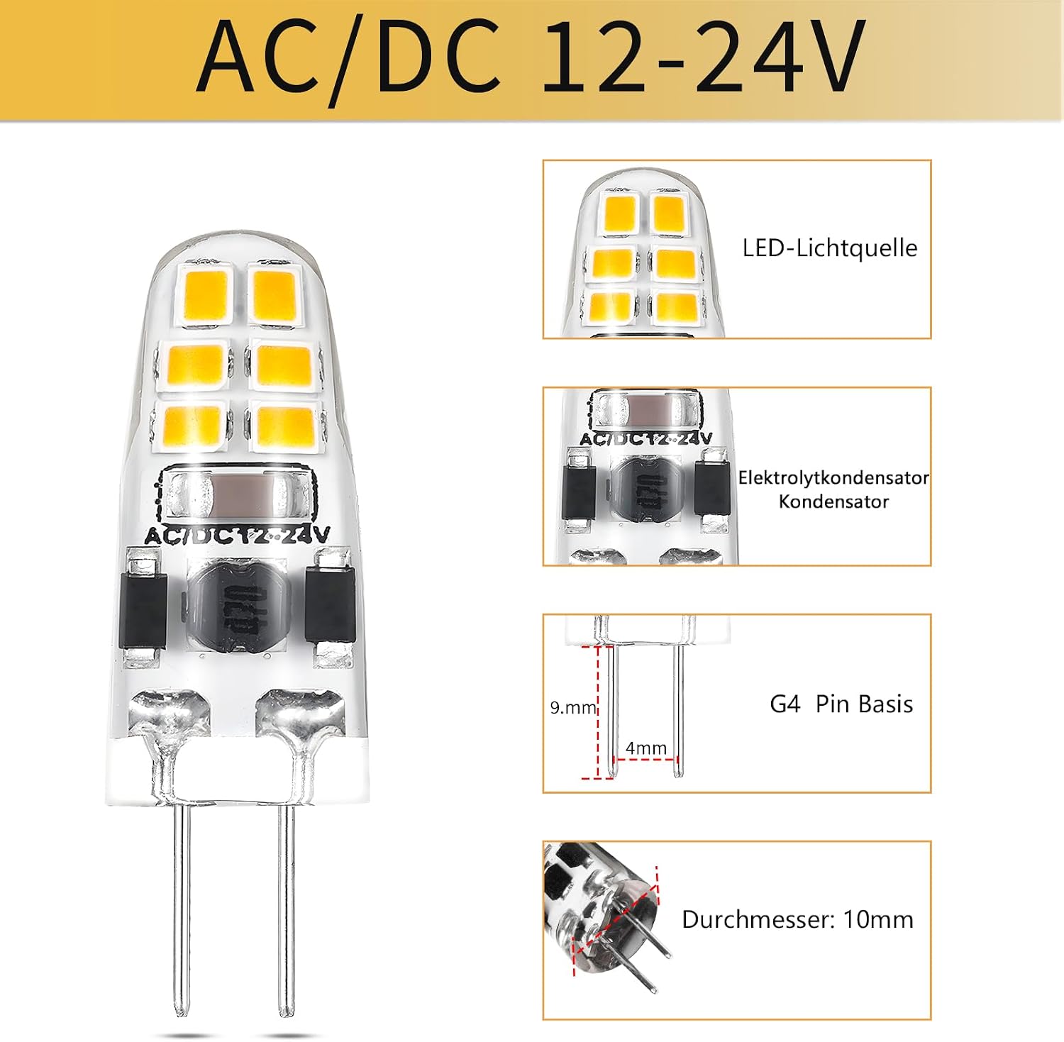 Detalle de I-SHUNFA G4 LED Lampen 1.2W Dimmbar Naturweiß 4000K – 10er Pack