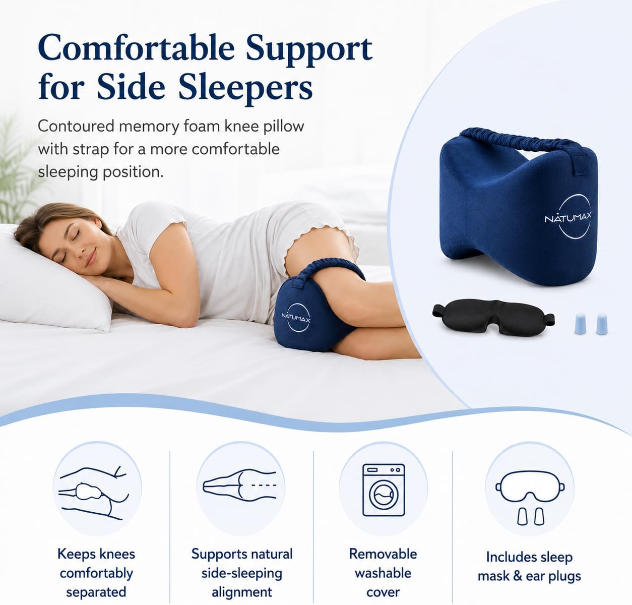 Thumbnail 6 de NATUMAX pillow-1223 Memory Foam Knee Pillow with Leg Strap