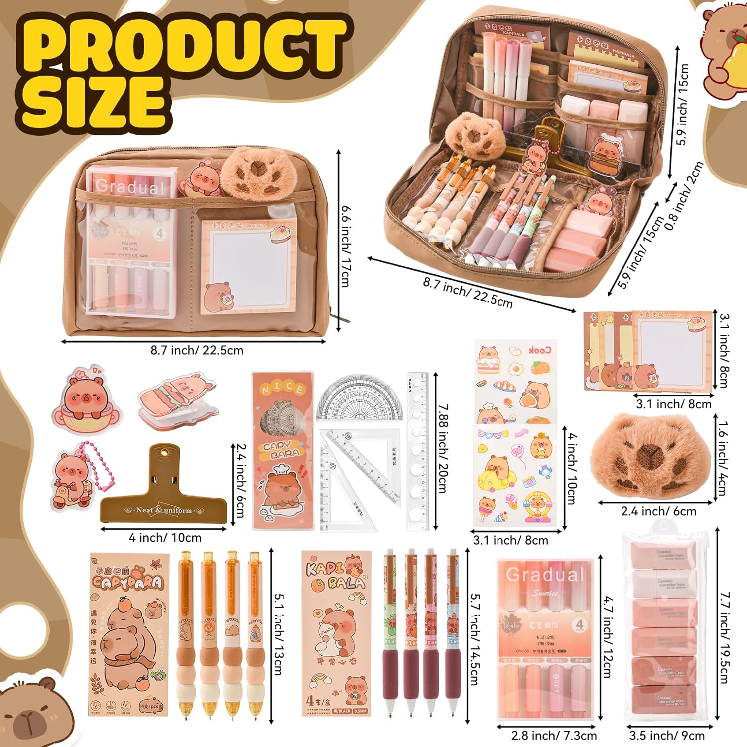 Thumbnail 1 de LTFIOON Capybara kit scuola Capibara con astuccio multistrato e accessori (penne, clip, righelli)
