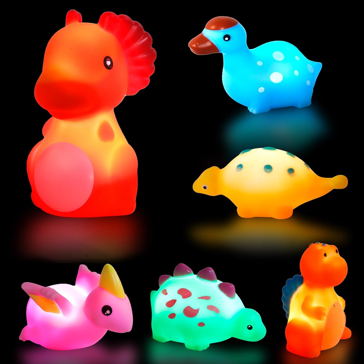 Detalle de Jiosdo 6‑Pack LED Dinosaur Bath Toys – Sensory Water-Activated Lights for Babies and Toddlers