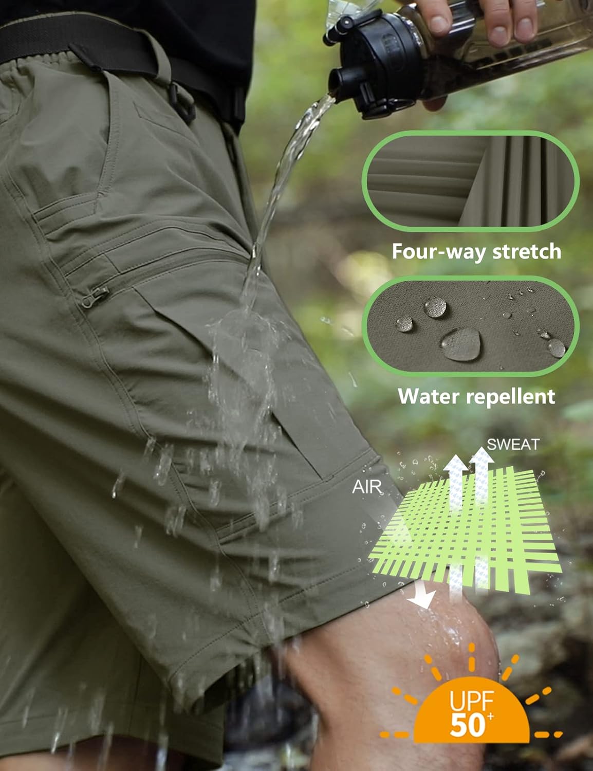 Detalle 2 de Shallowlulu Men's Cargo Hiking Shorts: Water-Resistant, Quick-Dry, Lightweight with Nylon Belt
