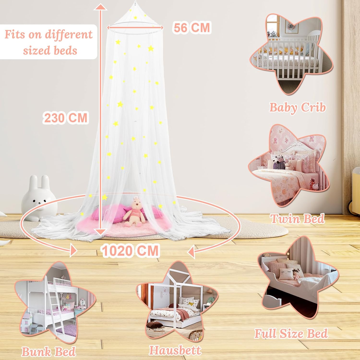 Detalle 1 de South To East Bedcanopy bedhemel met glow-in-the-darksterren en muggennet