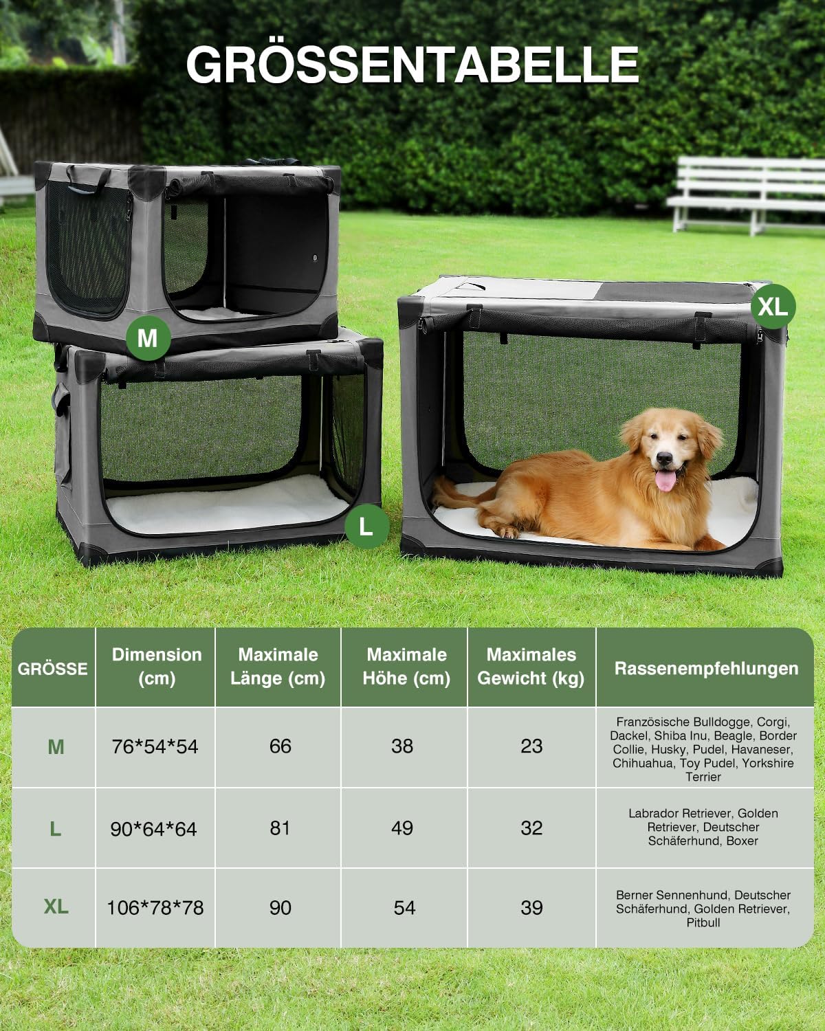 Detalle de Hundebox faltbar 90 x 64 x 64 cm Grau