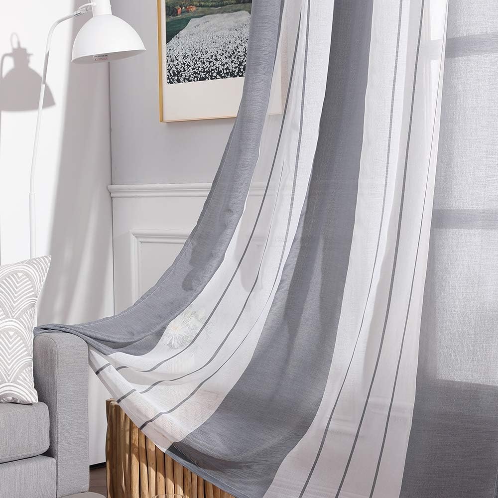 Detalle 2 de MIULEE Cortinas Modernas Rayas Blanco y Gris 🌈