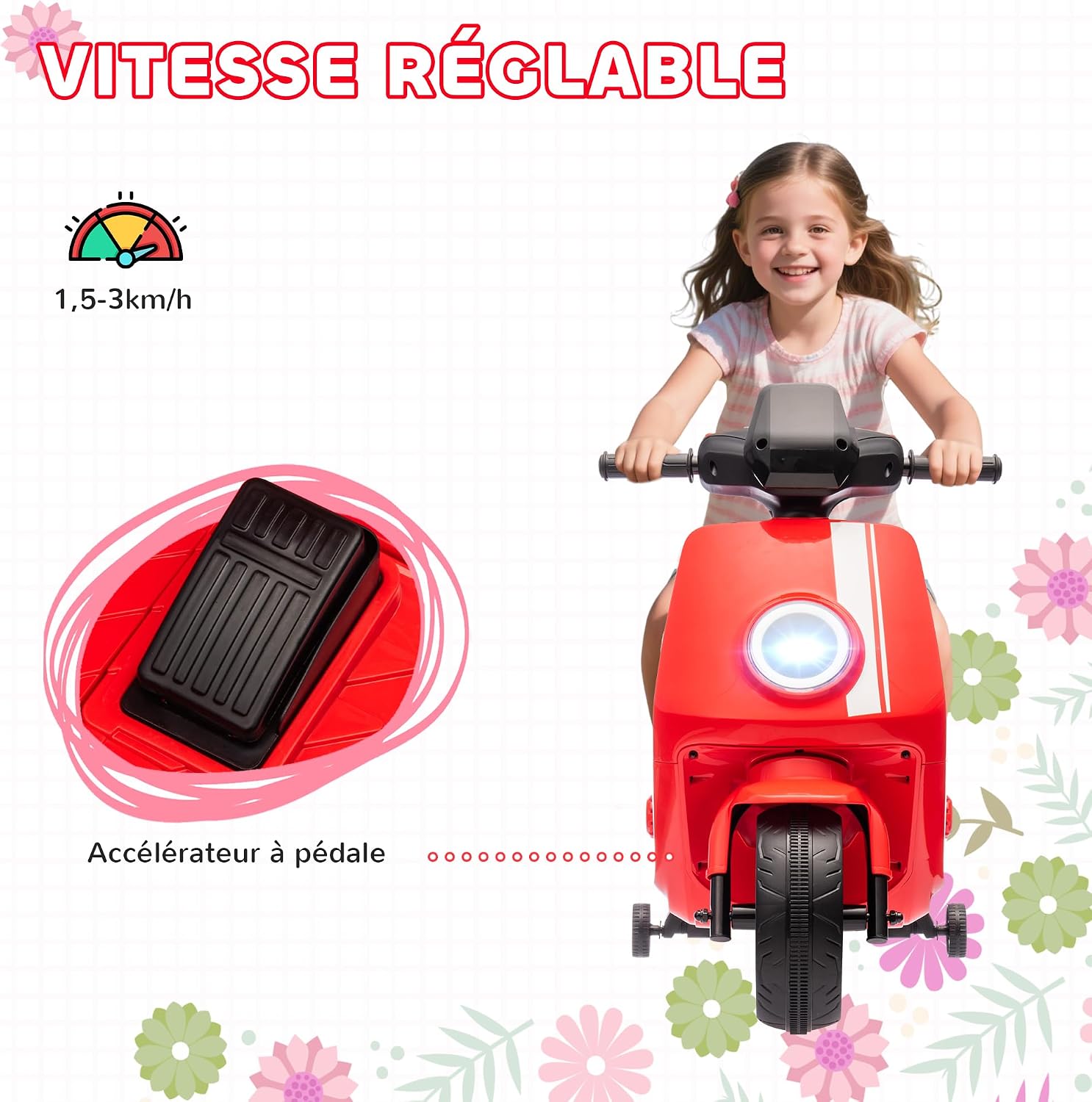 Thumbnail 5 de AIYAPLAY Scooter électrique Enfants Moto Porteur 6 V Rouge (18–36 mois) — Petit bolide sûr et musical
