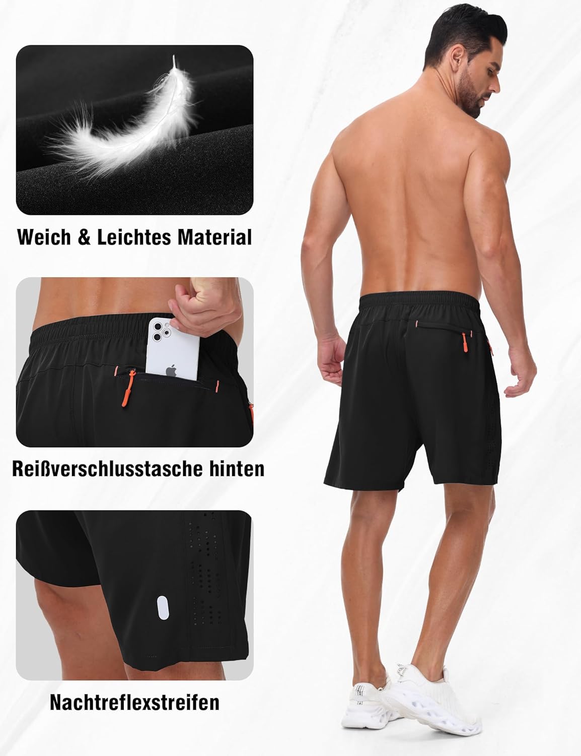 Thumbnail 2 de kuzwufs Herren Sporthose Kurze – Atmungsaktive Dry-Fit Lauf-Shorts mit Reißverschlusstaschen (2er Pack)