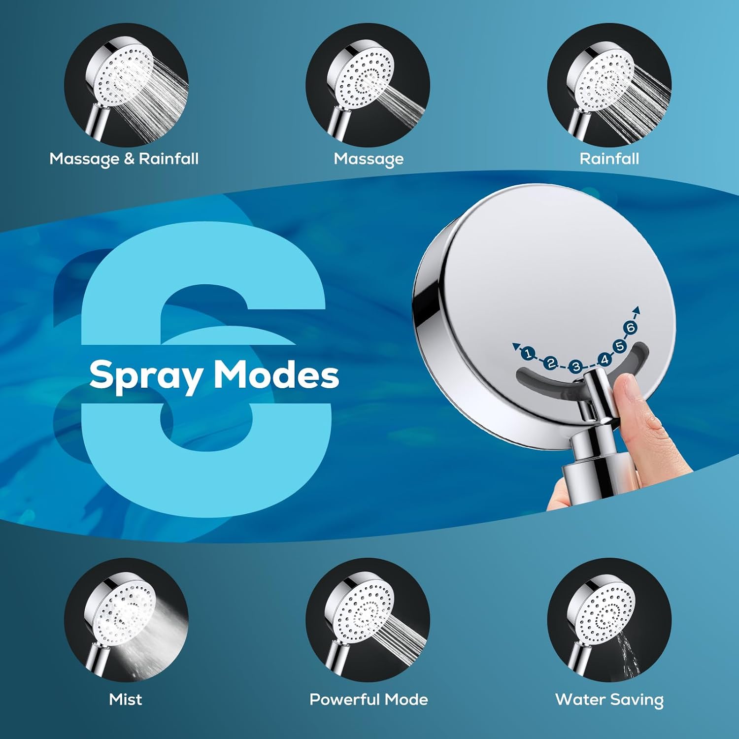 Detalle de Metal Handheld Shower Head with 6 Spray Settings