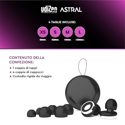 Thumbnail 6 de Tappi per Orecchie Antirumore UdiZen Astral -40dB di Udivita, inserti riutilizzabili in silicone con custodia
