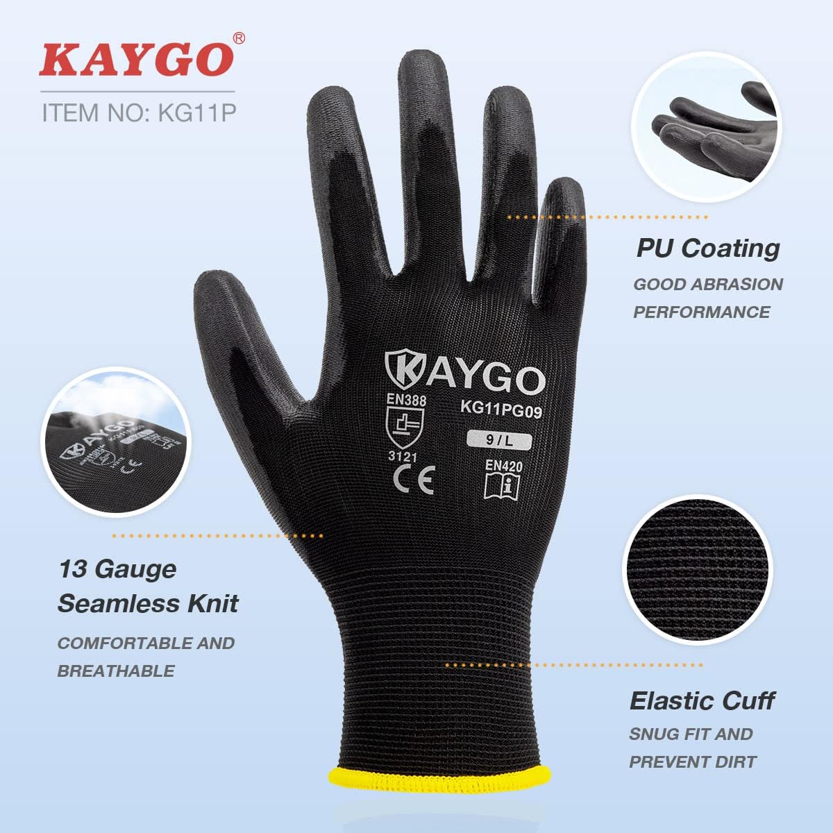 Thumbnail 1 de KAYGO KG11PB PU-coated Work Gloves 12 pairs