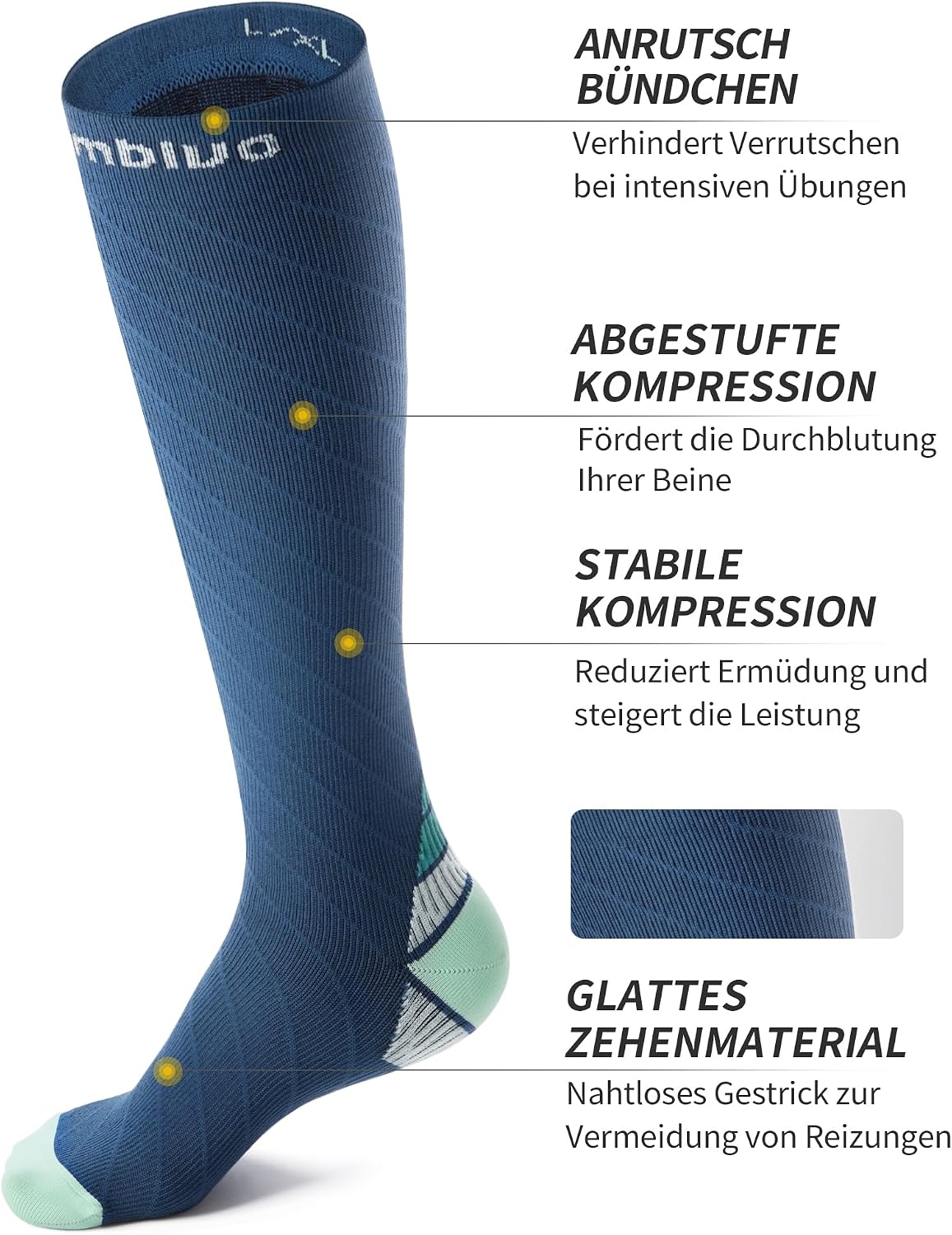 Detalle 2 de CAMBIVO Kompressionsstrümpfe für Damen und Herren (2 Paar) – für Sport, Flug, Reise und Radsport