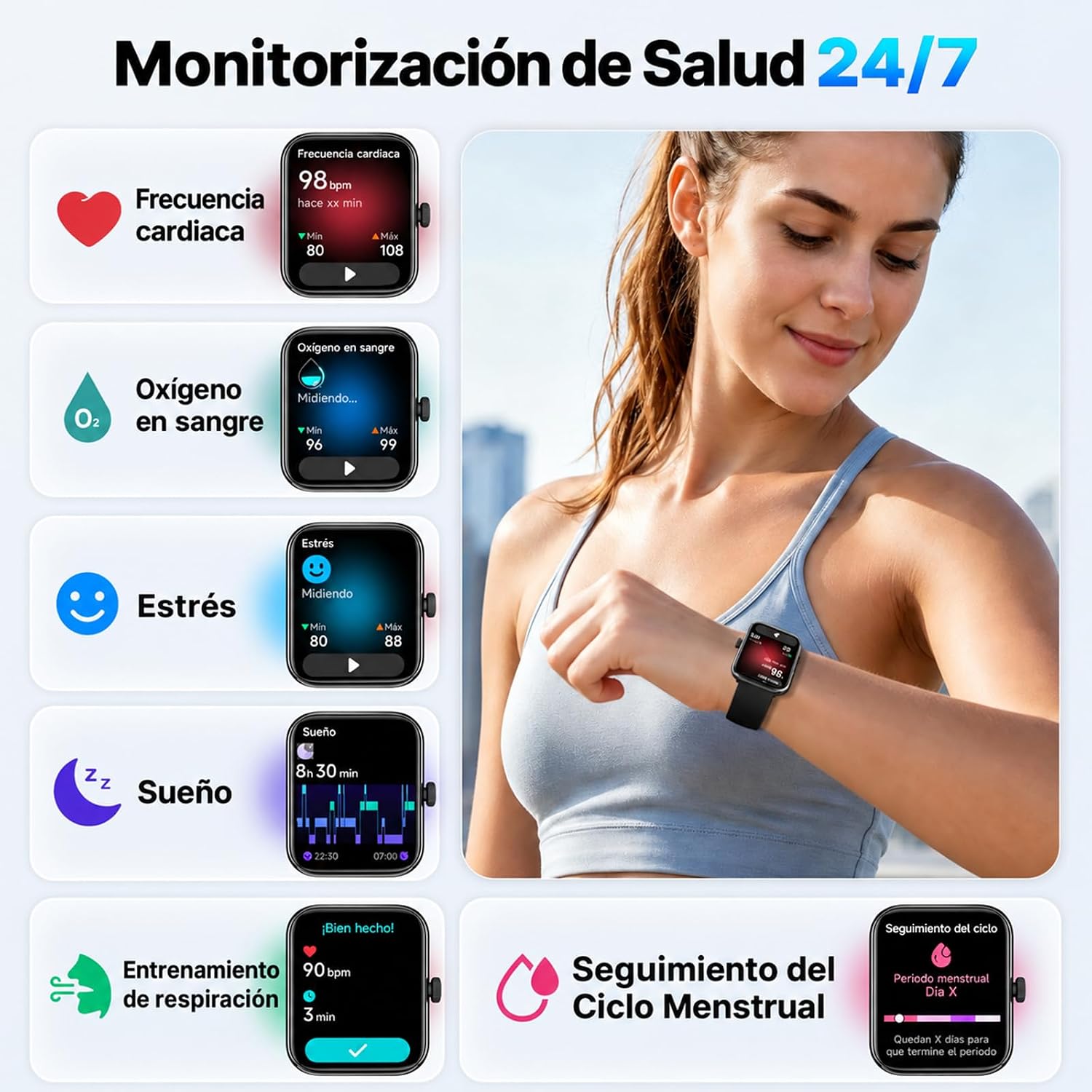 Detalle 2 de uaue Reloj Inteligente 3ATM con GPS y 100+ Modos Deportivos – ideal para viajes y entrenamiento