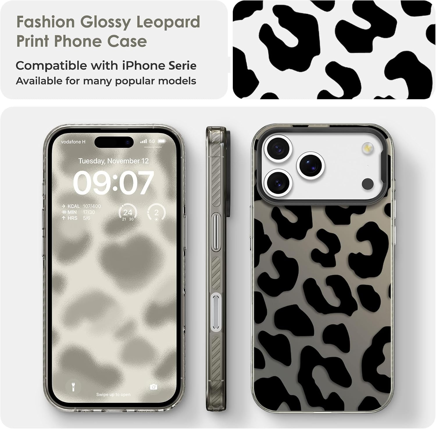 Detalle de ZCDAYE Case for iPhone 17 Pro – Black Leopard TPU Shield