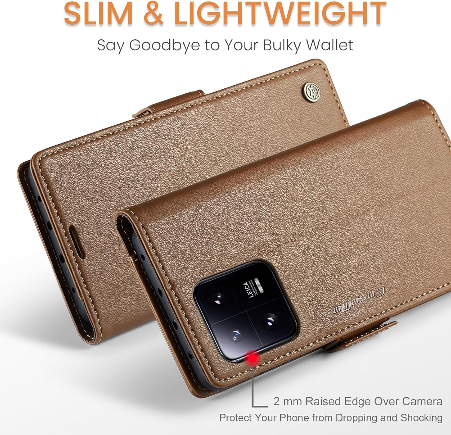 Thumbnail 5 de Phernykas Lederhülle für Xiaomi 13 Pro – Wallet Case mit Magnetverschluss, Standfunktion und RFID-Schutz (Braun)