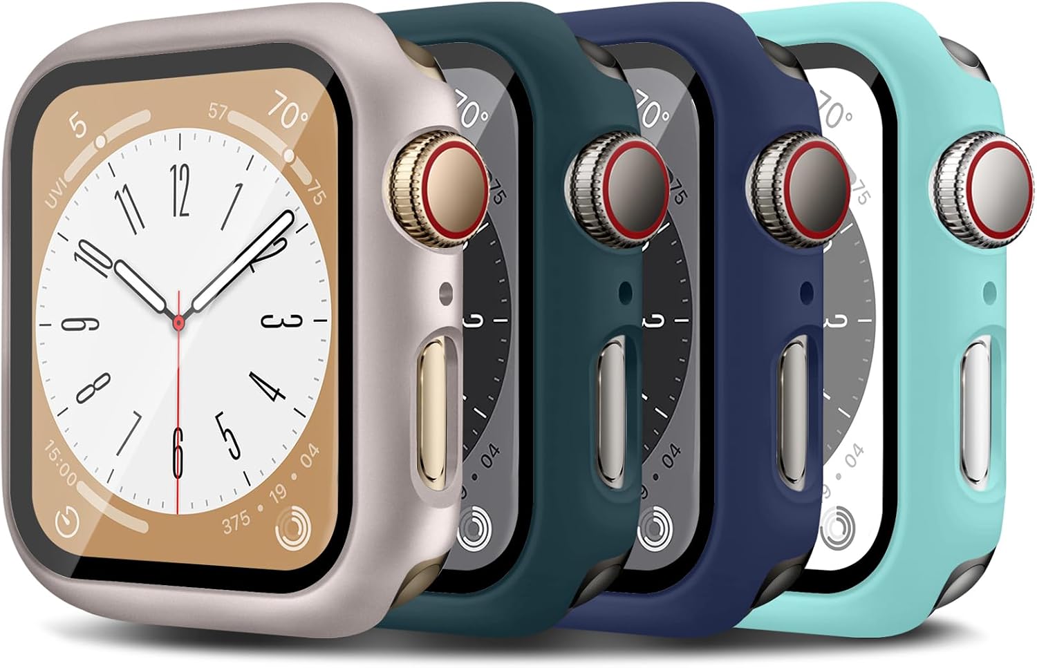 Detalle de For Apple Watch 40mm Case with Tempered Glass Screen Protector – 4 Pack Ultra Thin Matte PC Cover (Star, Green, Midnight Blue, Light Blue)