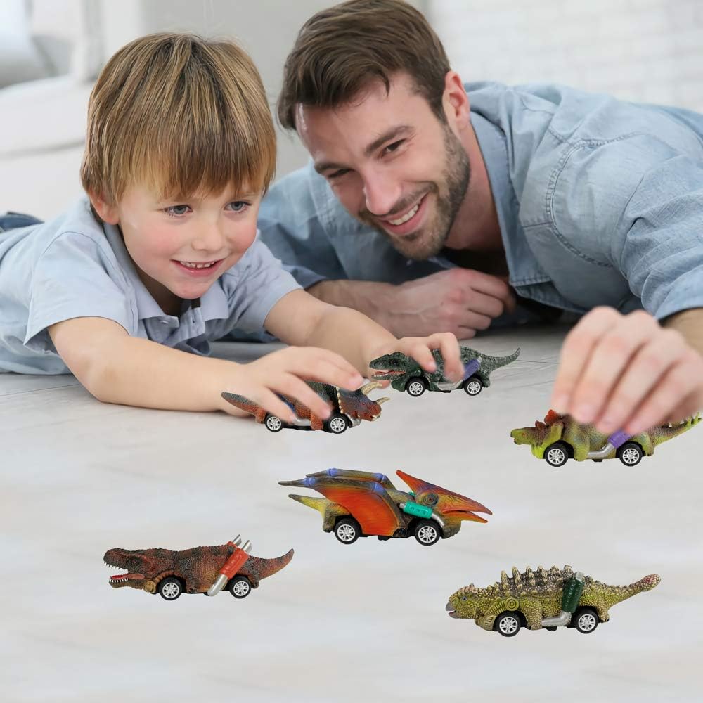 Detalle de DINOBROS 6-Pack Dinosaur Pull Back Cars: Fun Dino Roadsters for Toddlers and Kids