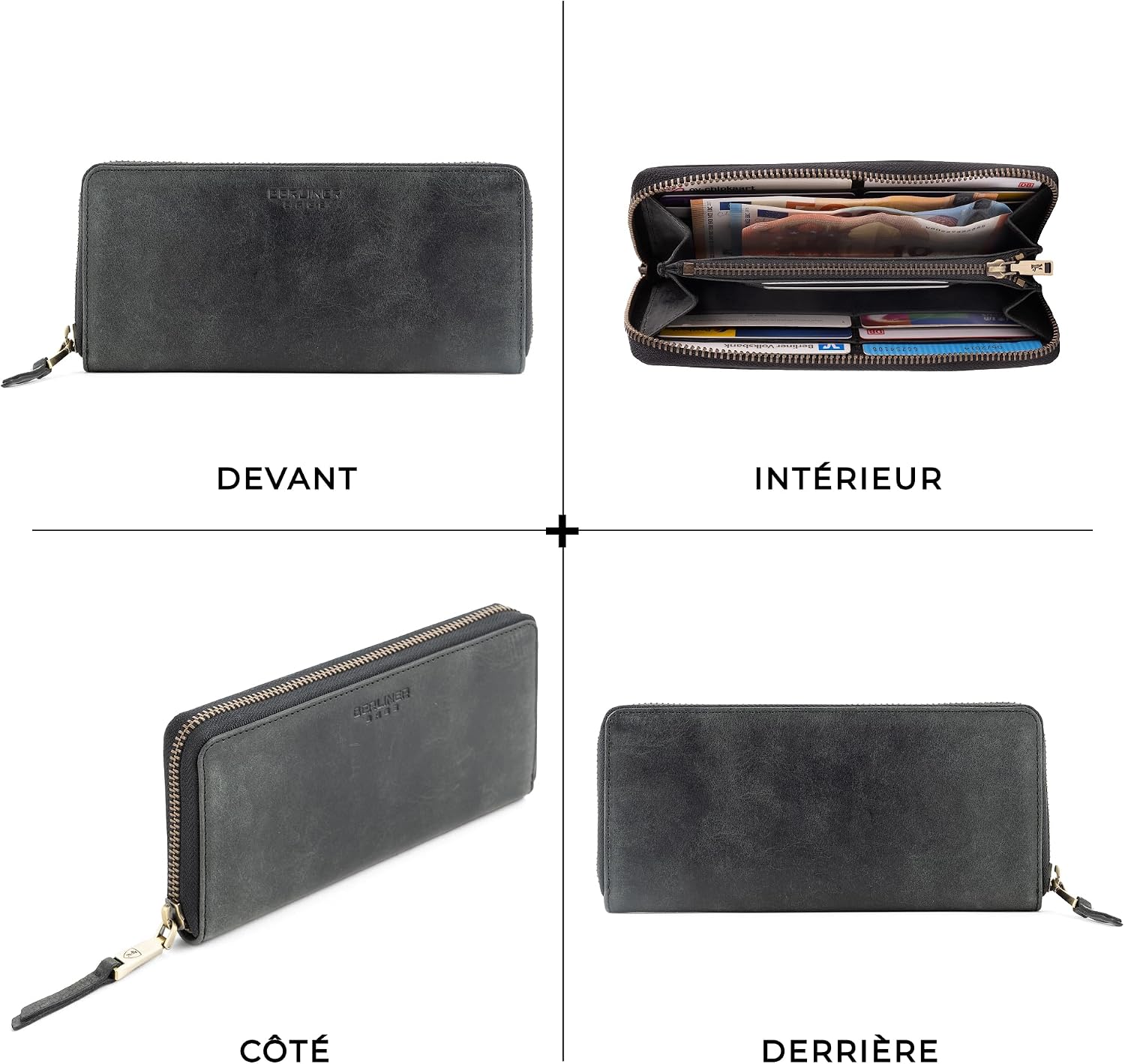 Detalle de Berliner Bags Palma Grand Portefeuille en Cuir with RFID Protection – Gris Foncé