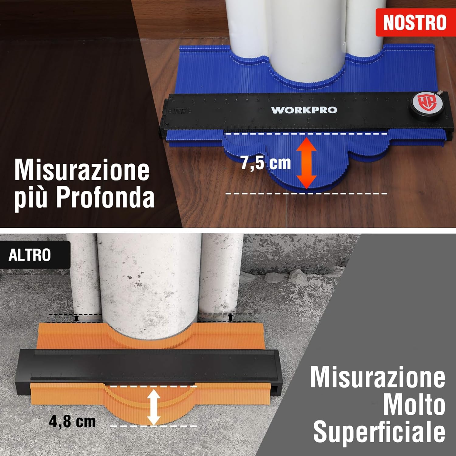 Detalle de WORKPRO duplicatore di profilo da 25,4 cm con blocco e doppia scala metrico/imperiale