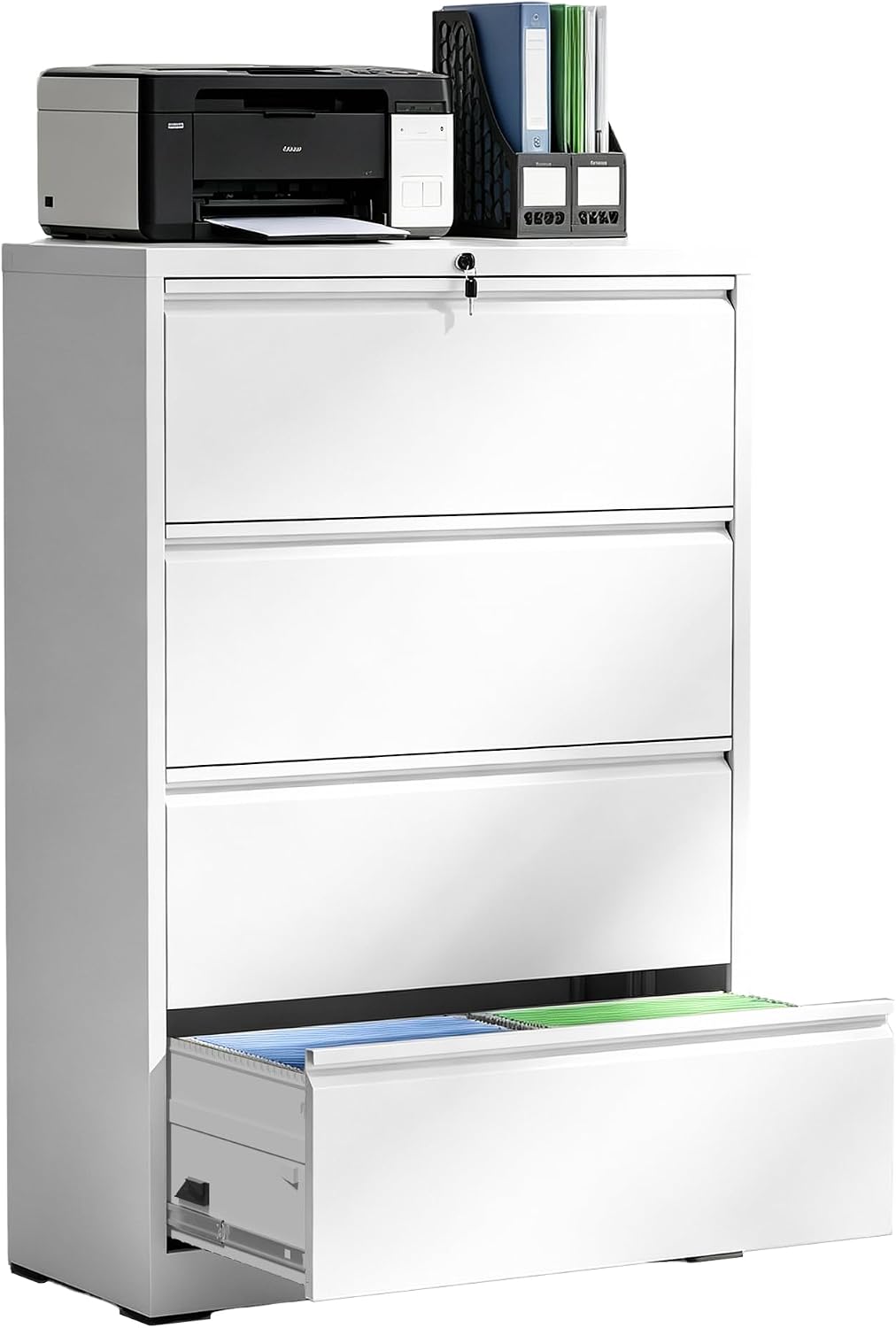 Detalle de VIYET LFC001 4-Drawer Lateral File Cabinet with Lock, White Steel