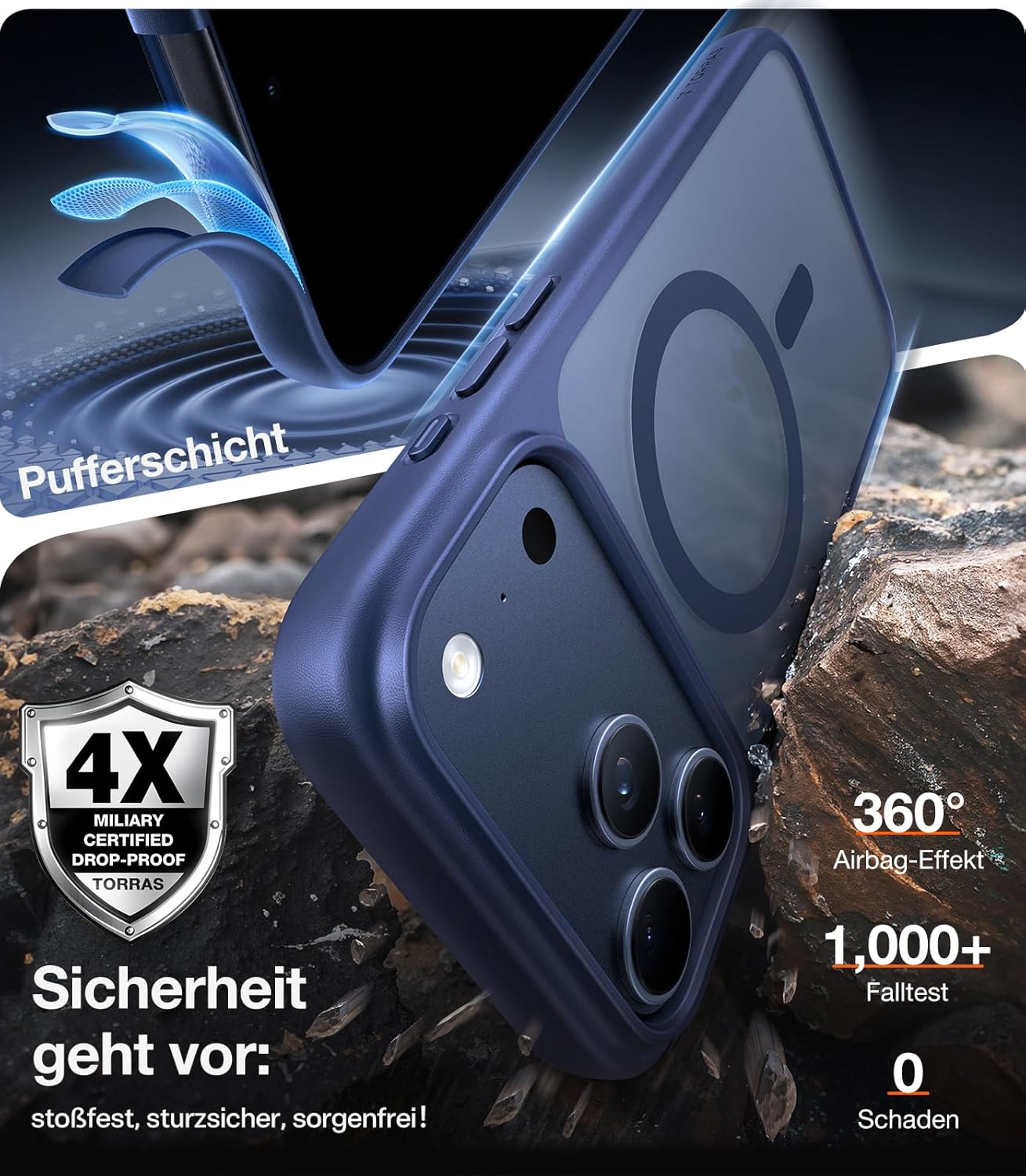 Detalle 2 de TORRAS Guardian‑Mag iPhone 17 Pro Hülle, stoßfest