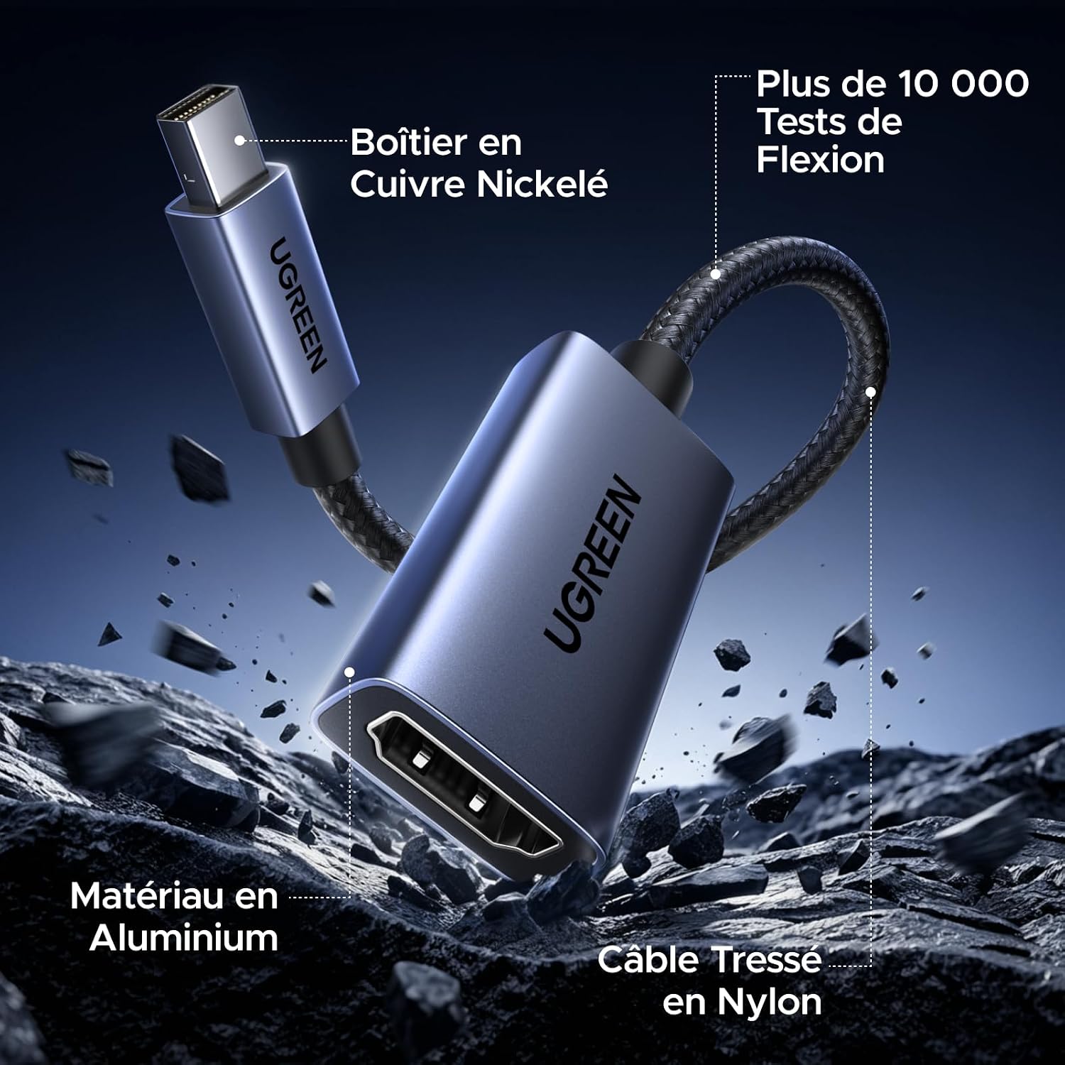 Detalle de UGREEN Mini DisplayPort-naar-HDMI-adapter, 4K@30Hz en 20 cm