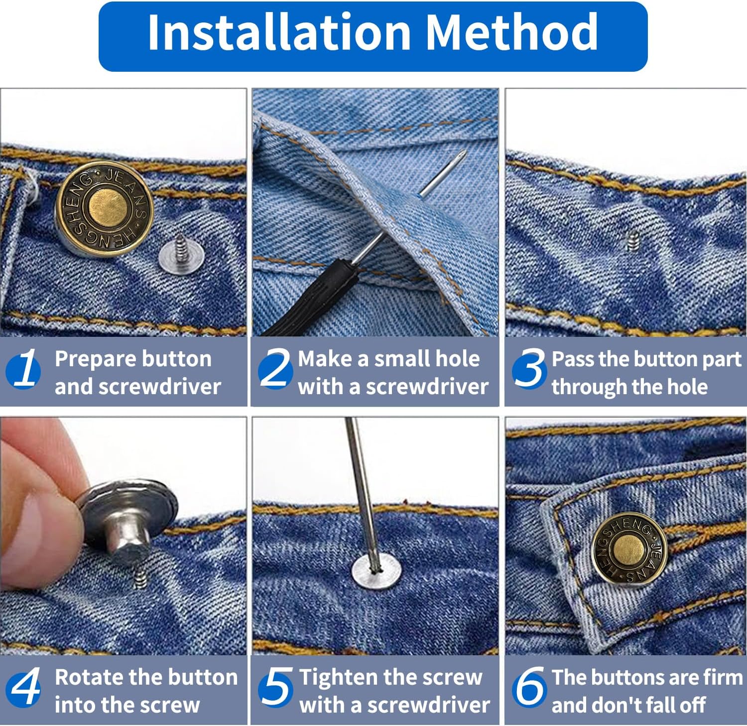 Detalle de ANMOYIXIA 12 Ersatzknöpfe für Jeans (17 mm) – abnehmbare Knöpfe ohne Nähen mit Schraubendreher
