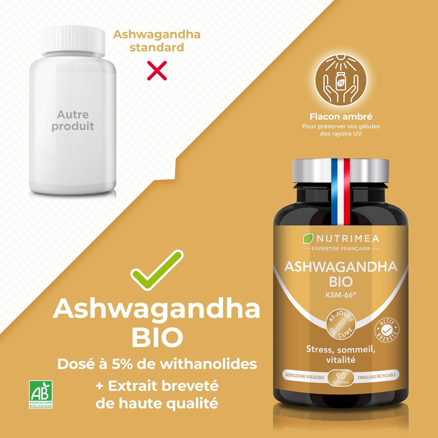 Thumbnail 2 de Ashwagandha KSM-66® Actif BIO 7200 mg (extrait 12:1 titré à 5% en withanolides) – 90 gélules vegan, Nutrimea
