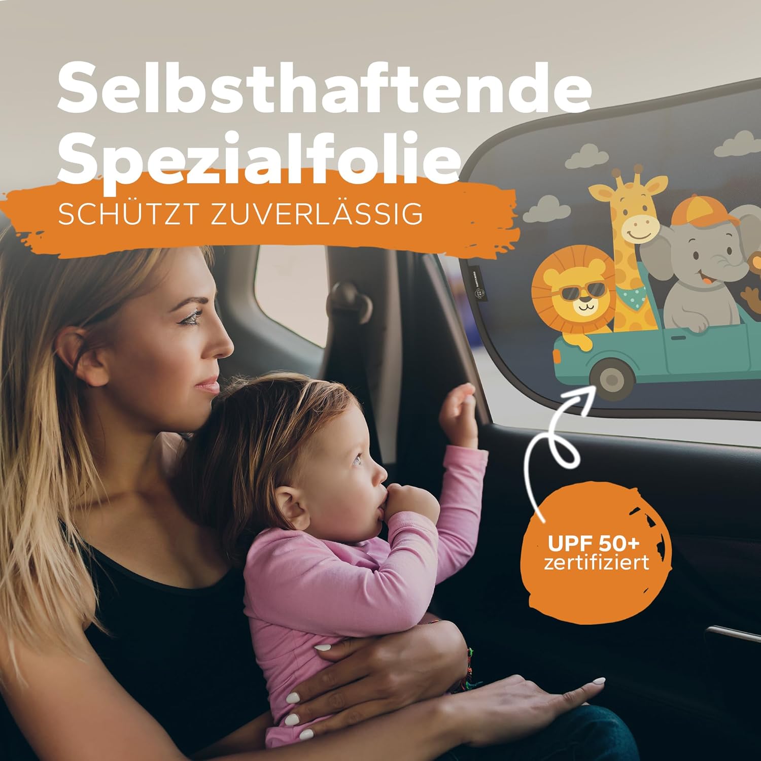 Thumbnail 3 de Sonnenschutz Auto Baby & Kinder (UPF50+) ZERTIFIZIERTER UPF-Schutz • DEKRA geprüft & KBA-zugelassen – GSM105+ Nylon mit Tier-Motiv