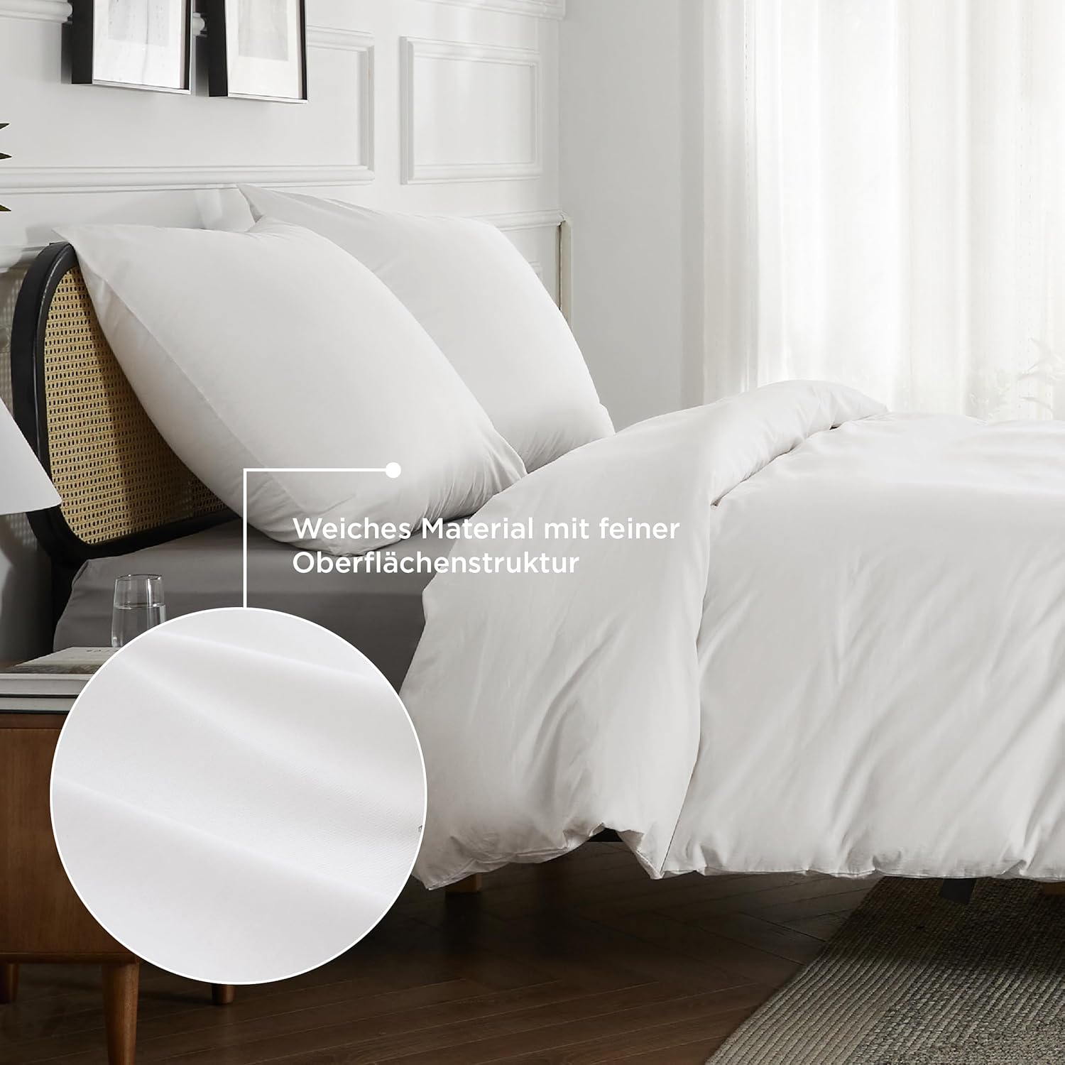 Thumbnail 3 de BEDSURE Bettwäsche-Set 220x240 cm aus Baumwolle (3-teilig, Weiß) mit Reißverschluss