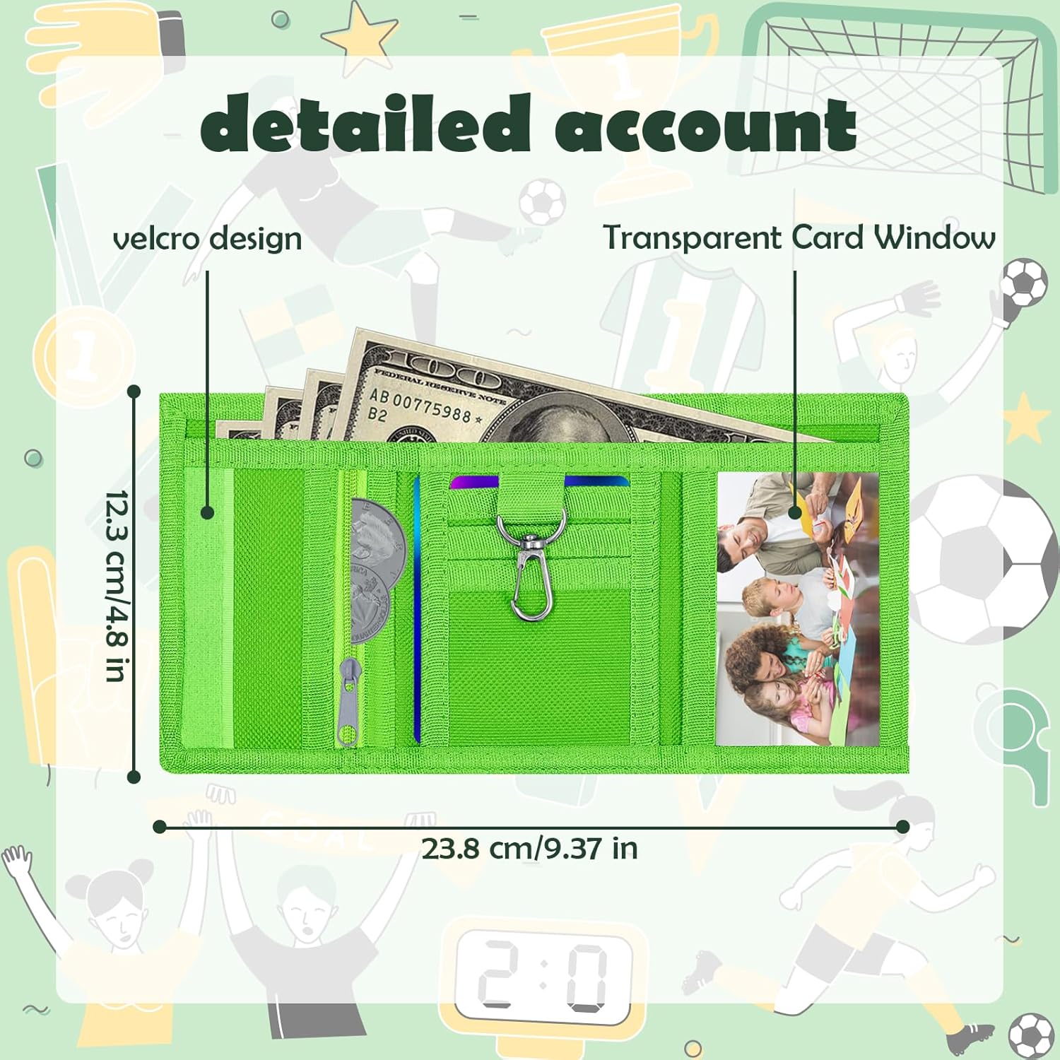 Detalle de Sundee Trifold Football Wallet for Kids – Canvas Soccer Wallet with ID Window, Card Slots and Coin Pocket