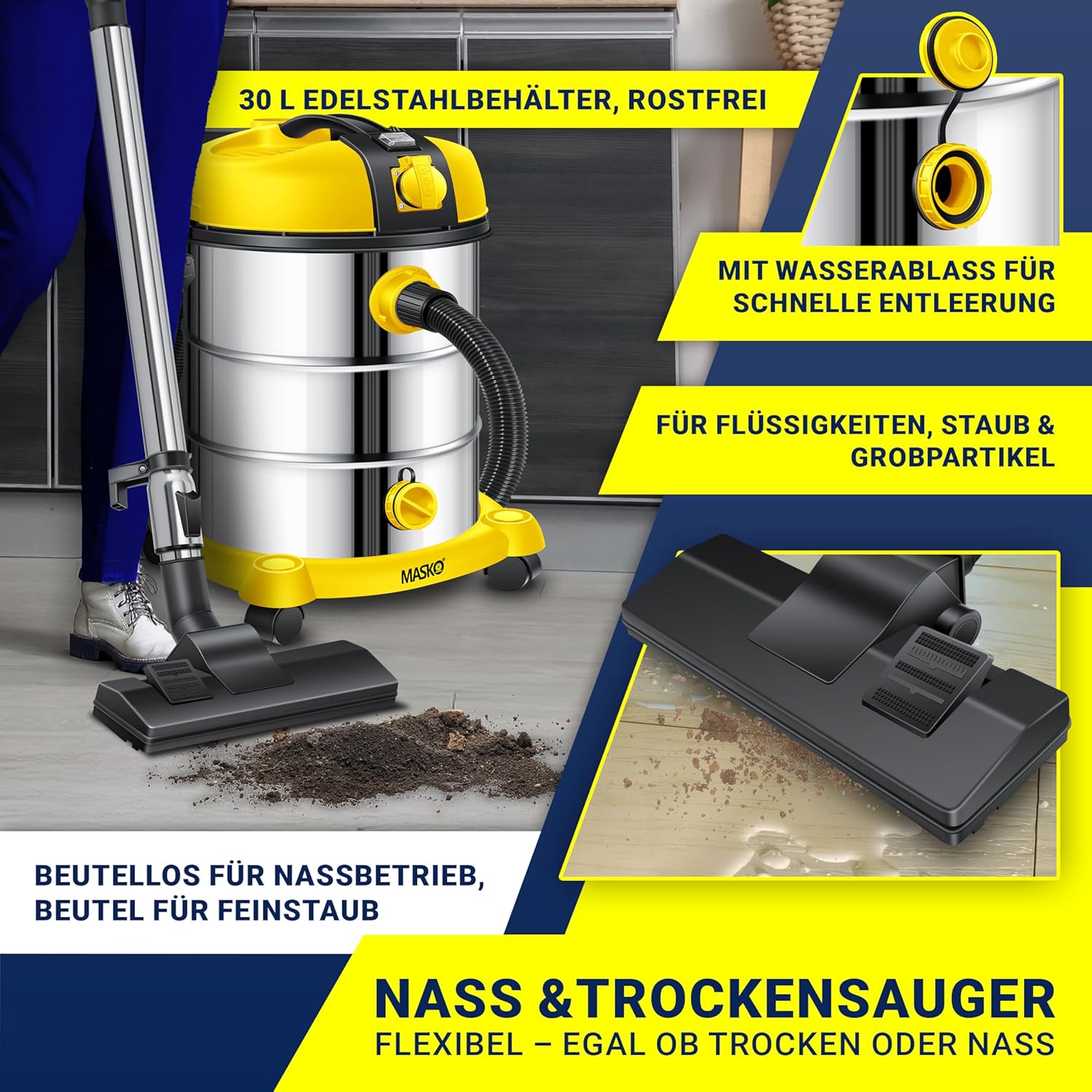 Detalle de MASKO Industriestaubsauger 2300W