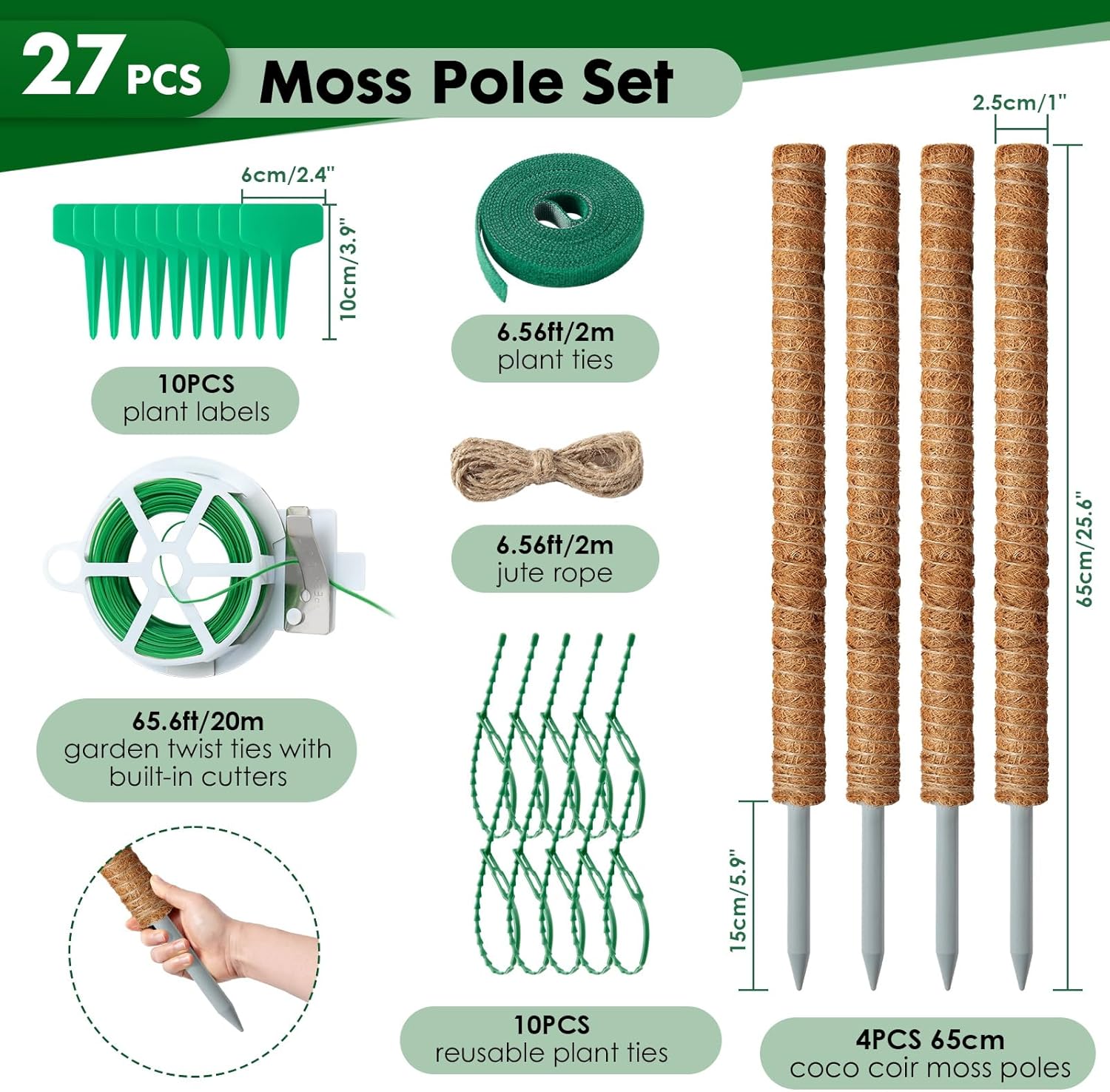 Thumbnail 1 de Mactoou Moss pole 4 pack, 65cm coir support