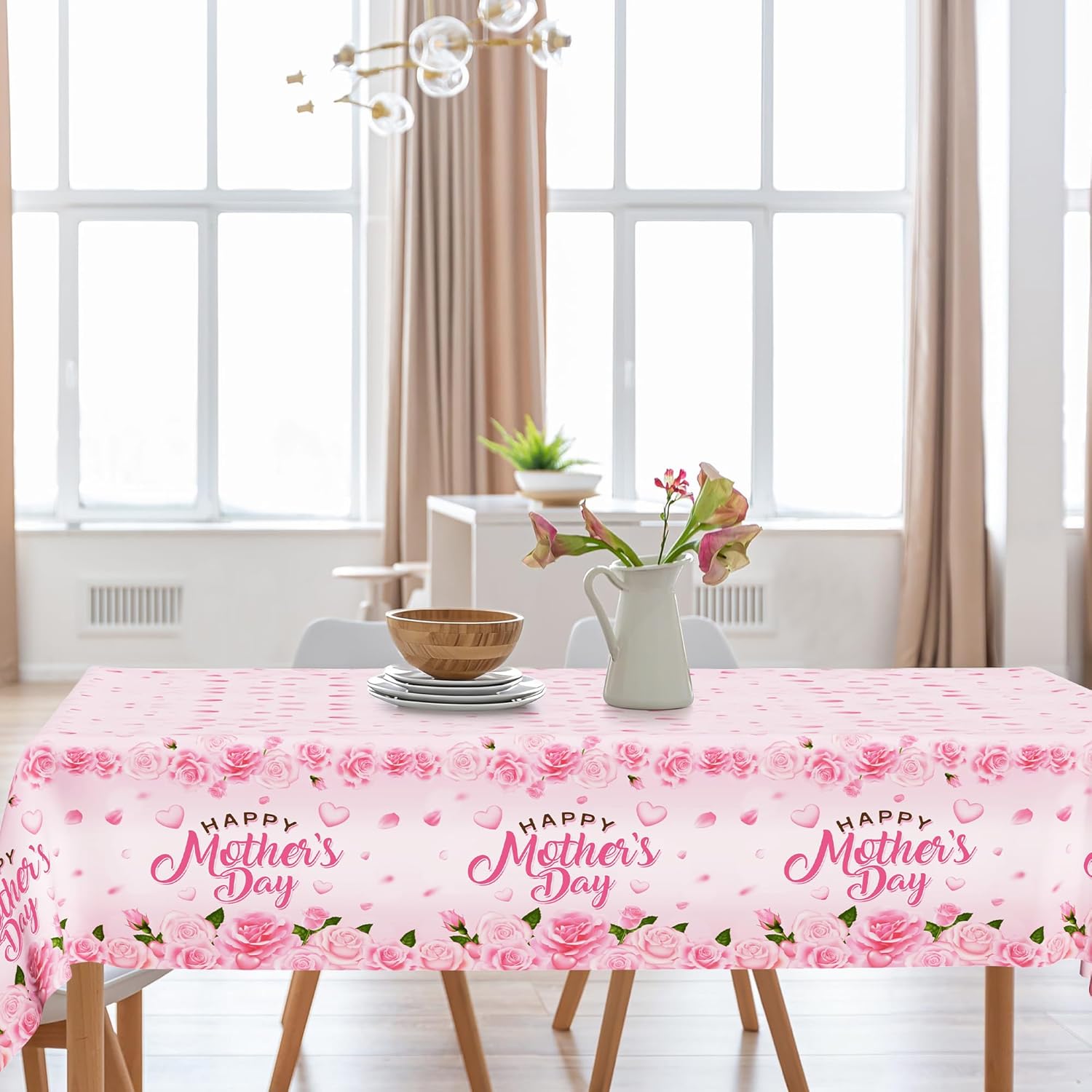 Thumbnail 3 de QZYL 3 Pack Mother's Day Table Cloths (108" x 54"), Pink Waterproof Disposable Decor with Roses