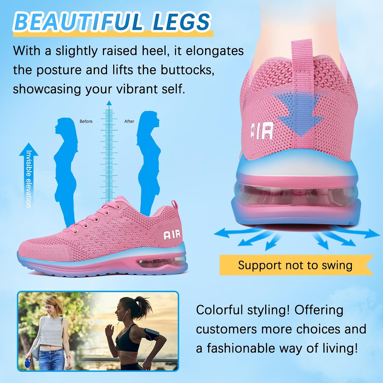 Thumbnail 6 de Women’s Running & Walking Trainers with Air Cushioning, Breathable Mesh and Non-Slip Sole