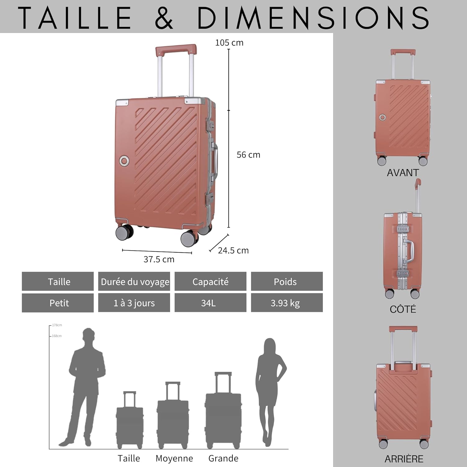 Detalle de 100% Polycarbonate Zipperless Small Suitcase (Pink) – 34L Carry-On, 4.1kg, 5 Wheels