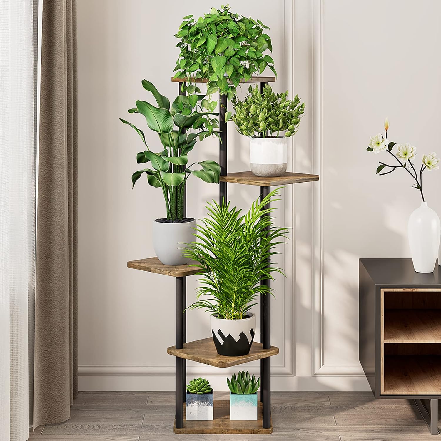 Detalle de AZERPIAN AZH725 5-Tier Plant Stand with Metal Frame and MDF Shelves