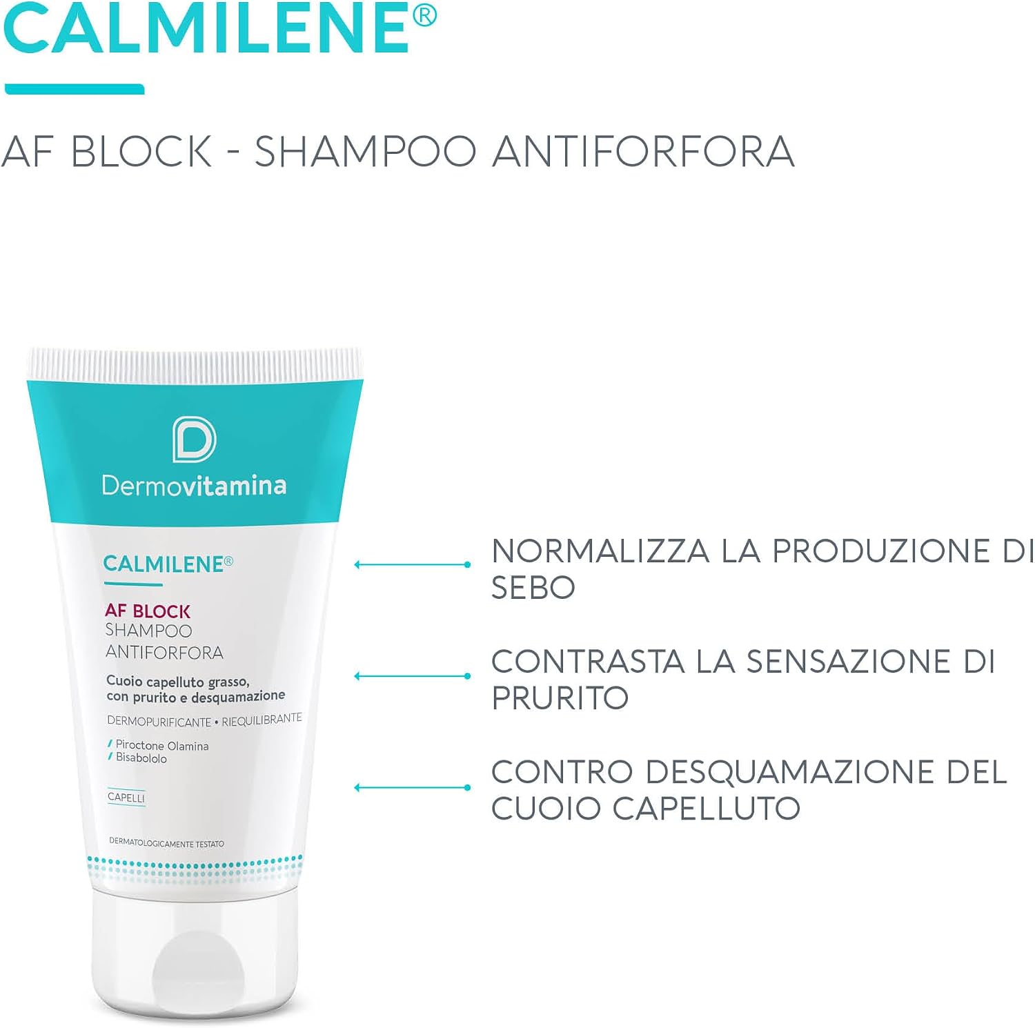 Detalle de Dermovitamina Calmilene AF Block Shampoo Antiforfora per cute grassa e dermatite seborroica, con bisabololo (200 ml)