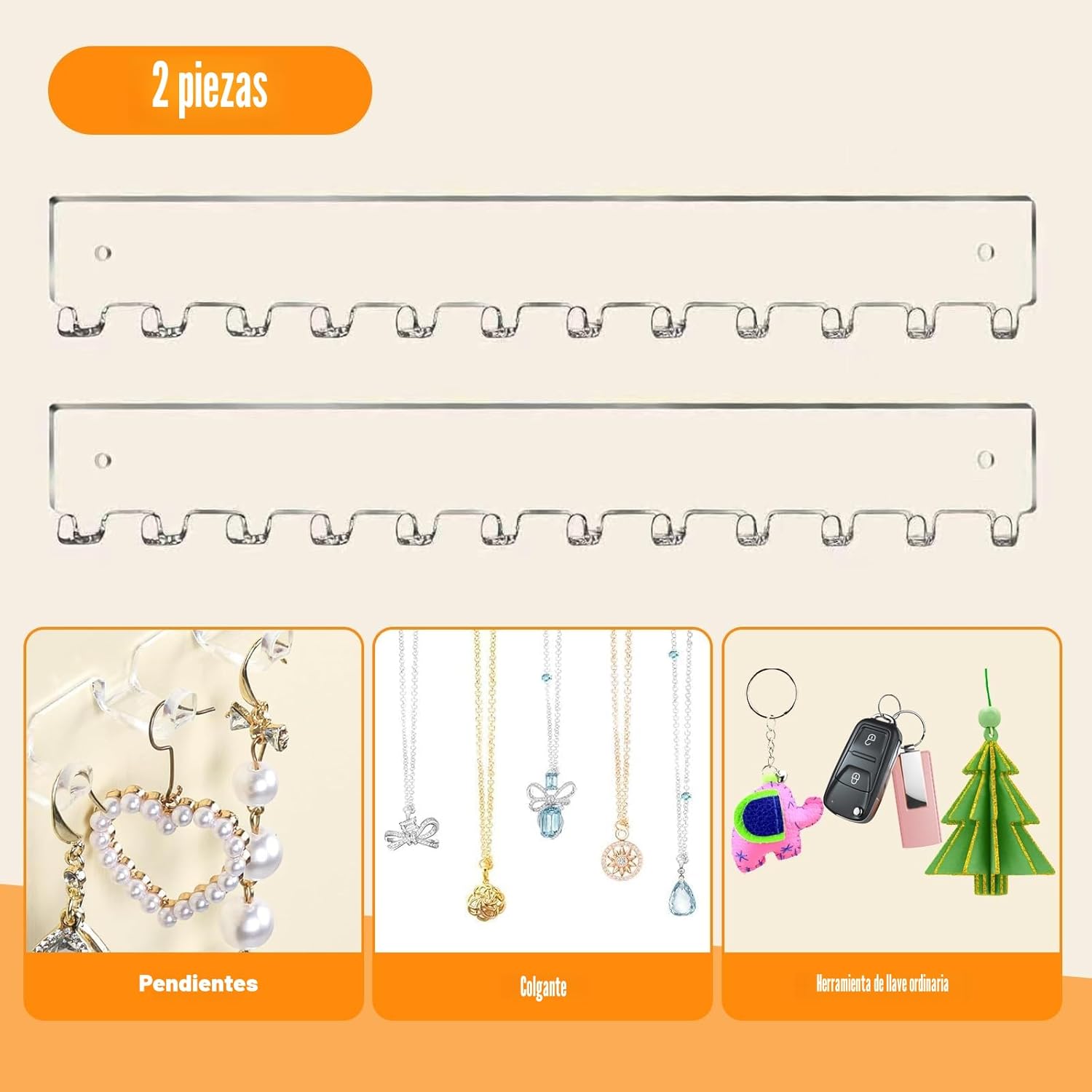 Detalle 2 de Colgador de collares y joyas xyuayamz para pared con 12 ganchos (2 piezas) de acrílico transparente